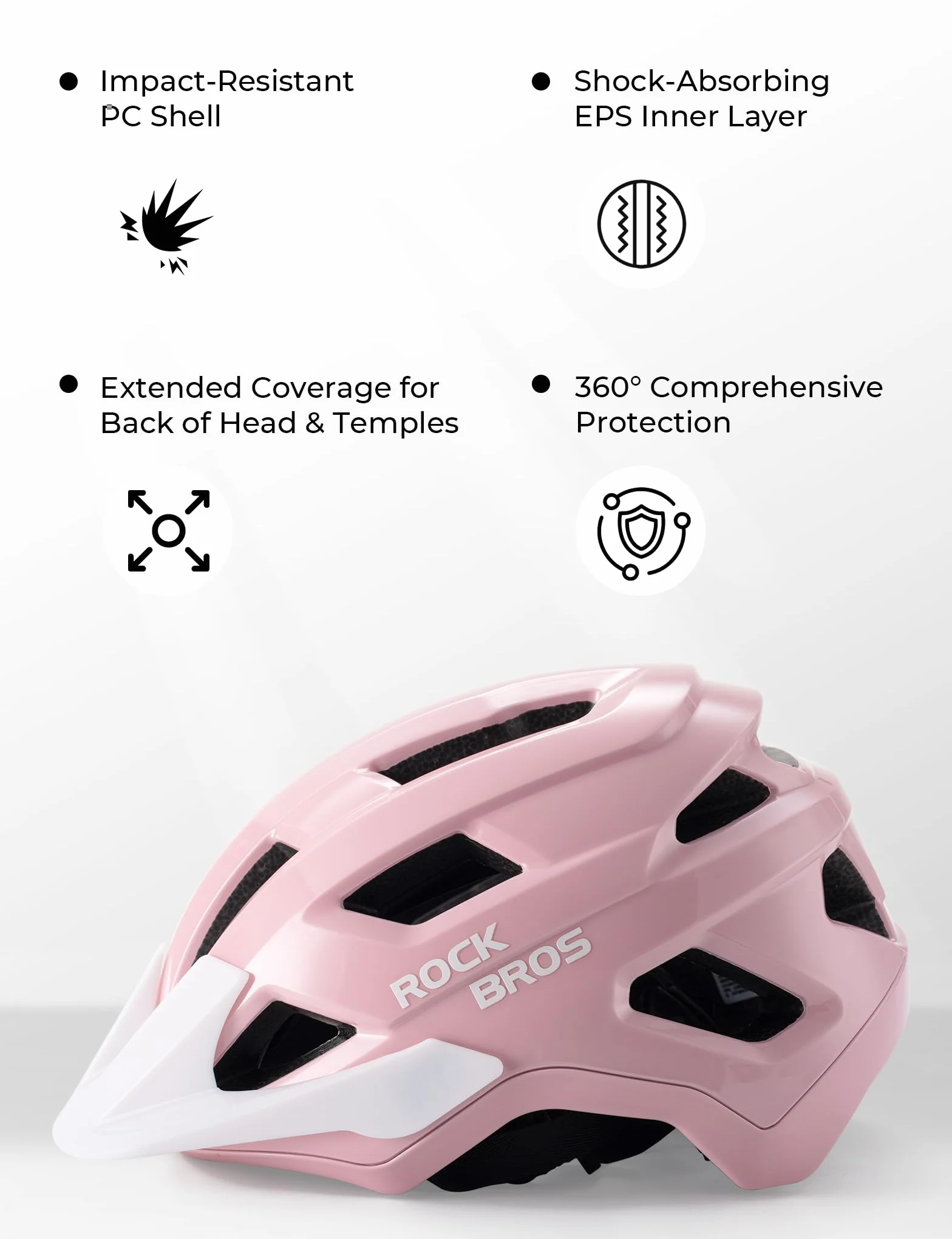 ROCKBROS Casque Enfant & Ados, Casque avec Visière Amovible, Ajustement Sécurisé et Profond, Ventilation Optimale, pour VTT et BMX Loisir