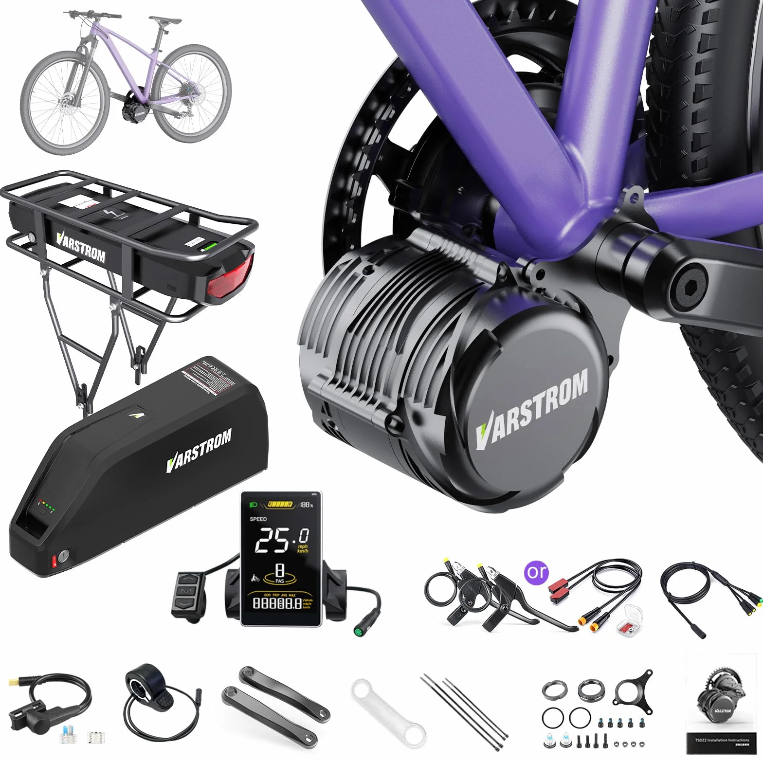 Kit Velo Electrique TSDZ-2B Moteur Central 36V 250W avec Batterie et Affichage