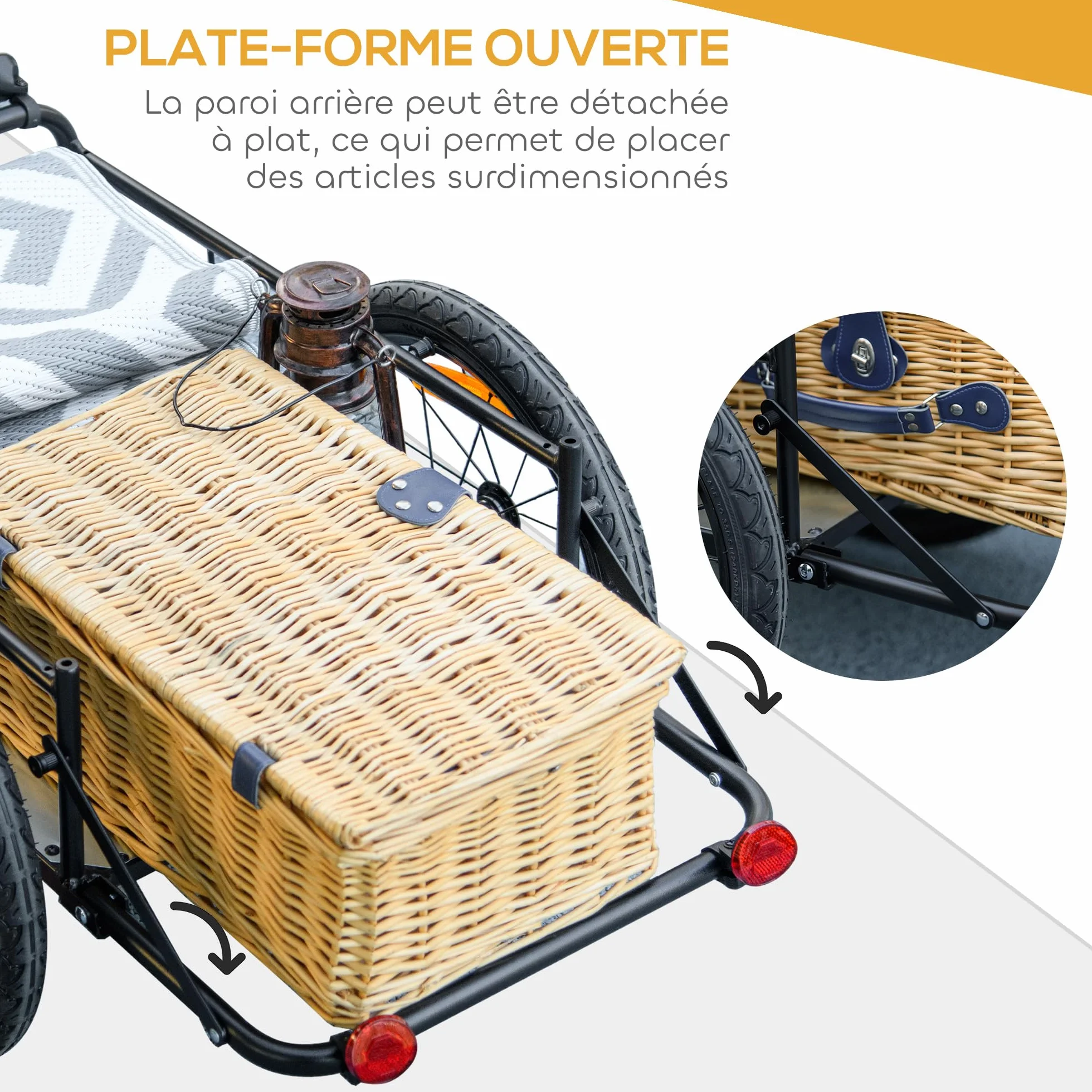 HOMCOM Remorque Chariot à vélo 65L Pliable avec Coffre Amovible, 40KG
