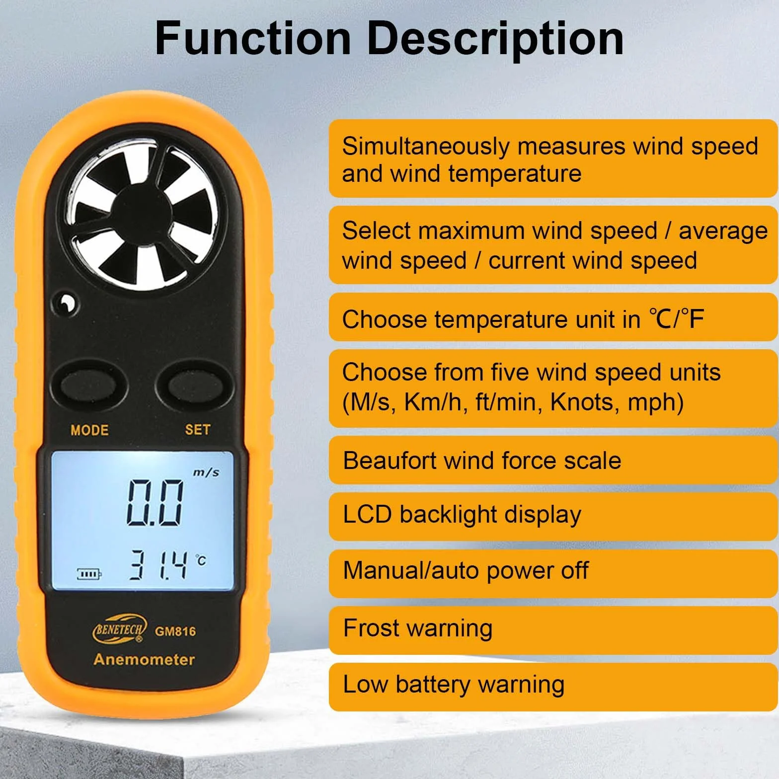 Anémomètre numérique portable vitesse du vent température refroidissement éolien drone voile surf pêche