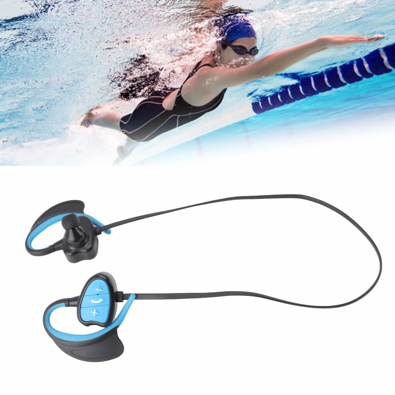 Casque de Natation écouteurs sans Fil Conduction Osseuse étanche IPX8 Lecteur MP3 32 Go Silicone Course Sport BLUE