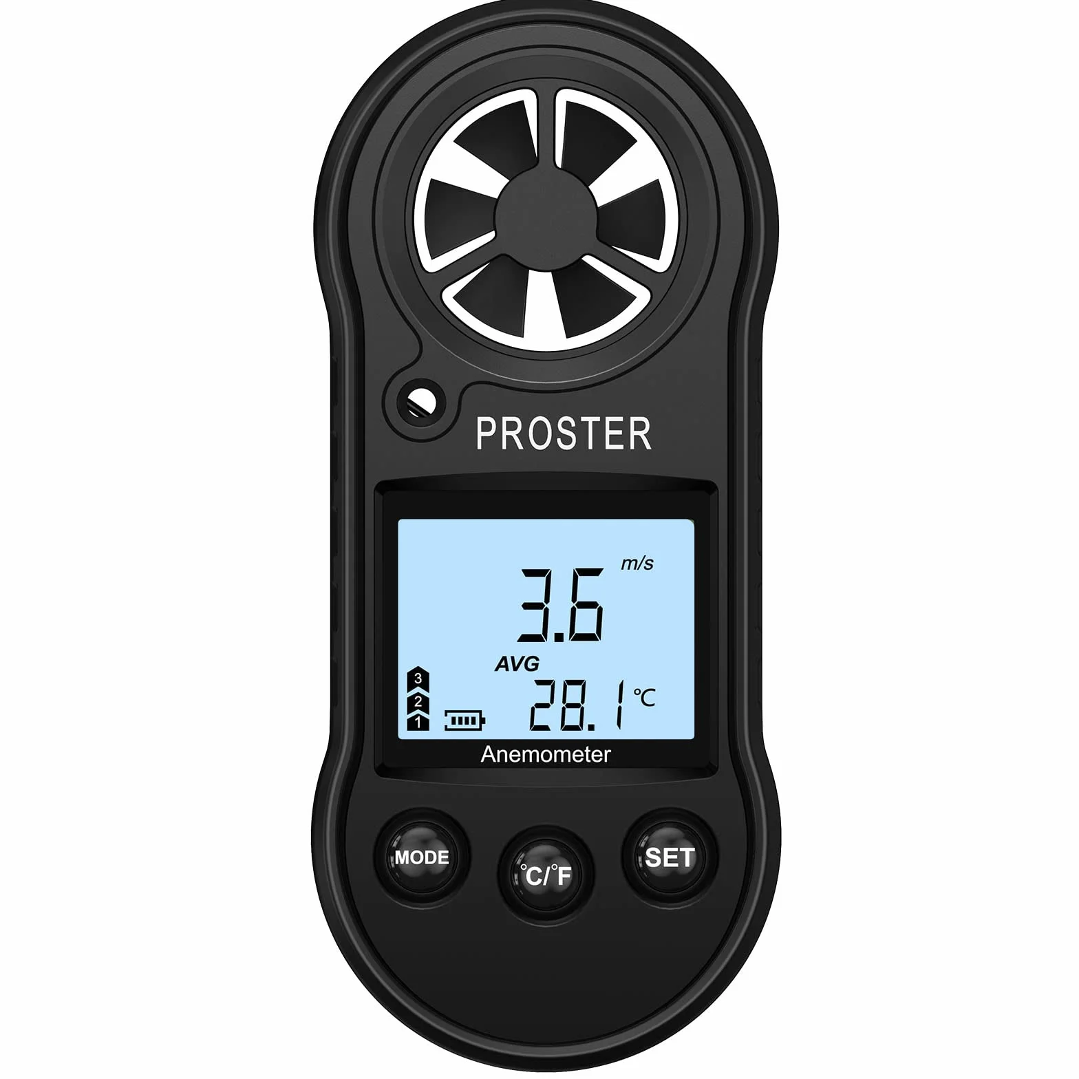 Proster Anémomètre Portable Numérique Écran LCD sans Fil Mesure Vitesse Température Vent 5 Unités