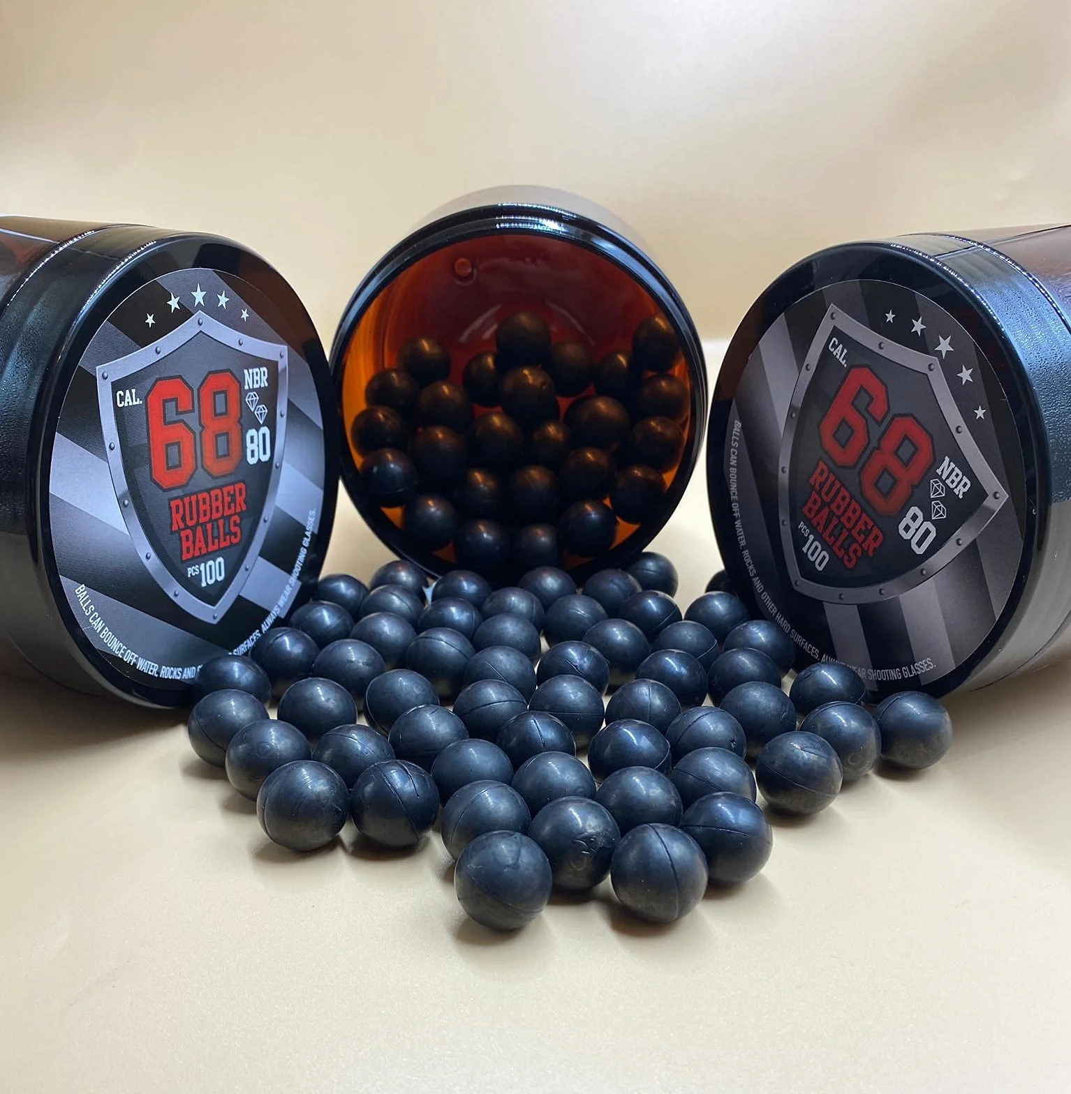 100 Premium Hard Rubberballs .68 Caliber Paintballs for Self Home Defense Pistols