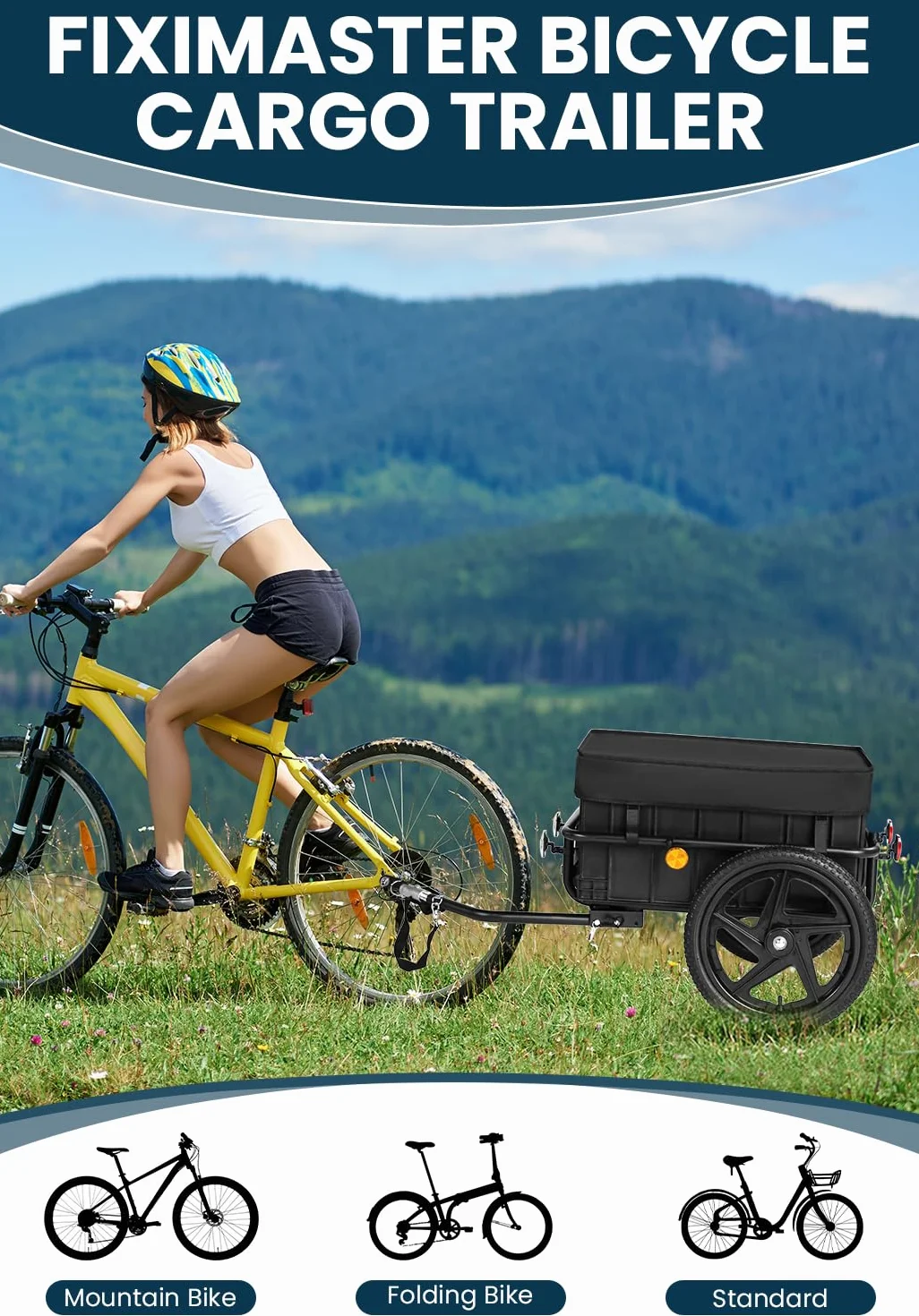 Remorque de vélo 2 en 1 avec barre coulissante, cadre fer robuste, pneus 40 cm, charge 40 kg