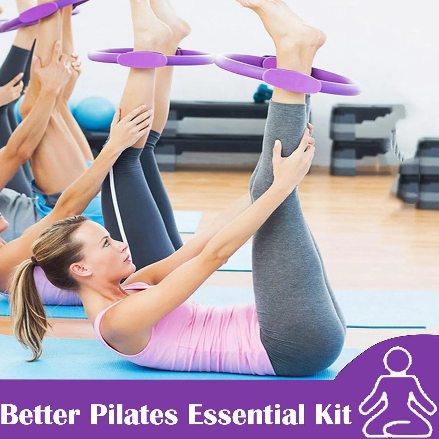 Kit Pilates 15 Pièces Bandes de Résistance Anneau de Roue