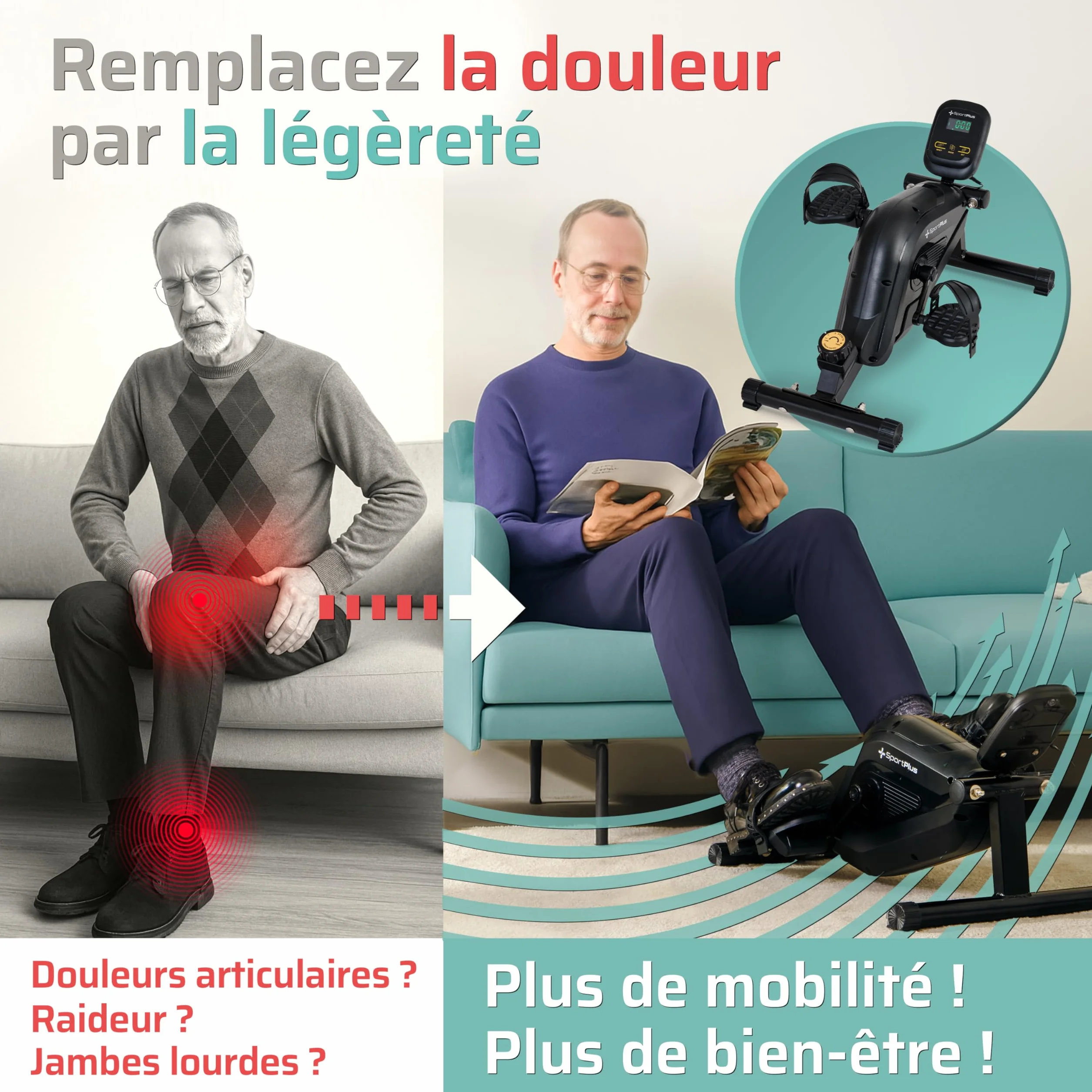 Sportplus Mini vélo d'appartement avec Frein magnétique 8 Niveaux résistance Ordinateur d'entraînement