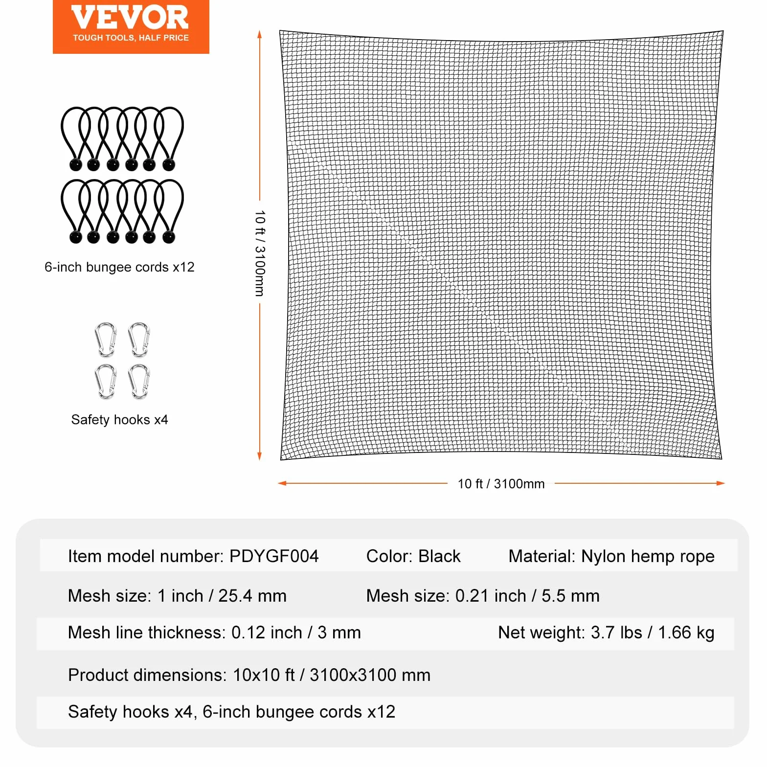 VEVOR Filet d'Entraînement au Golf 310x310 cm, Filet de Frappe en Nylon Robuste