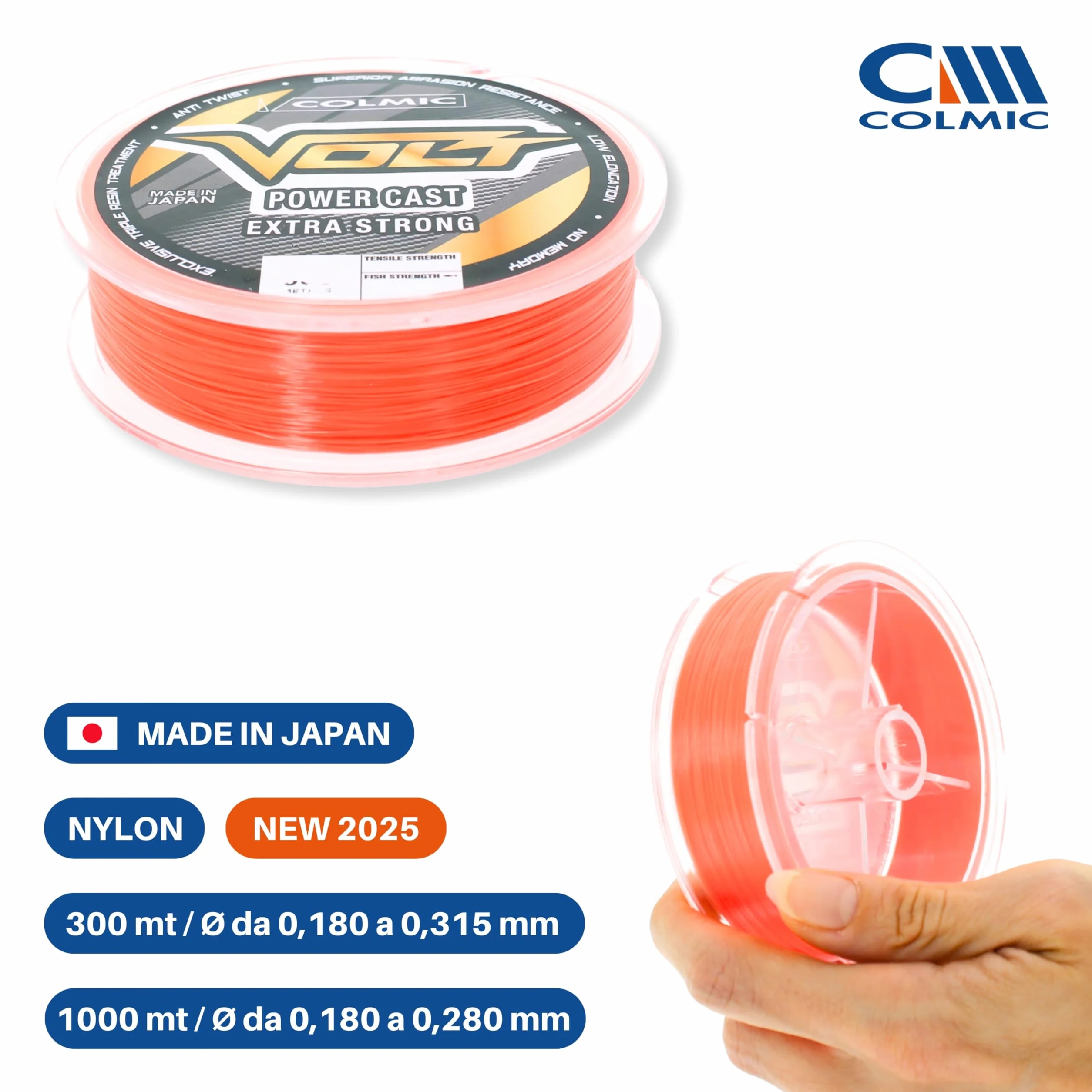 Colmic Volt Power Cast monofilament line surfcasting pêche en mer 300m 1000m