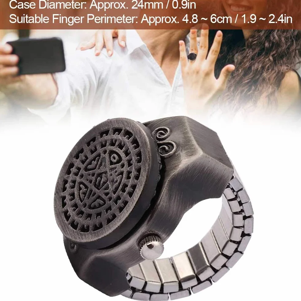 Pongnas Ring Watch Vintage Quartz Horloge à Doigt Flip Up Couvercle Hommes