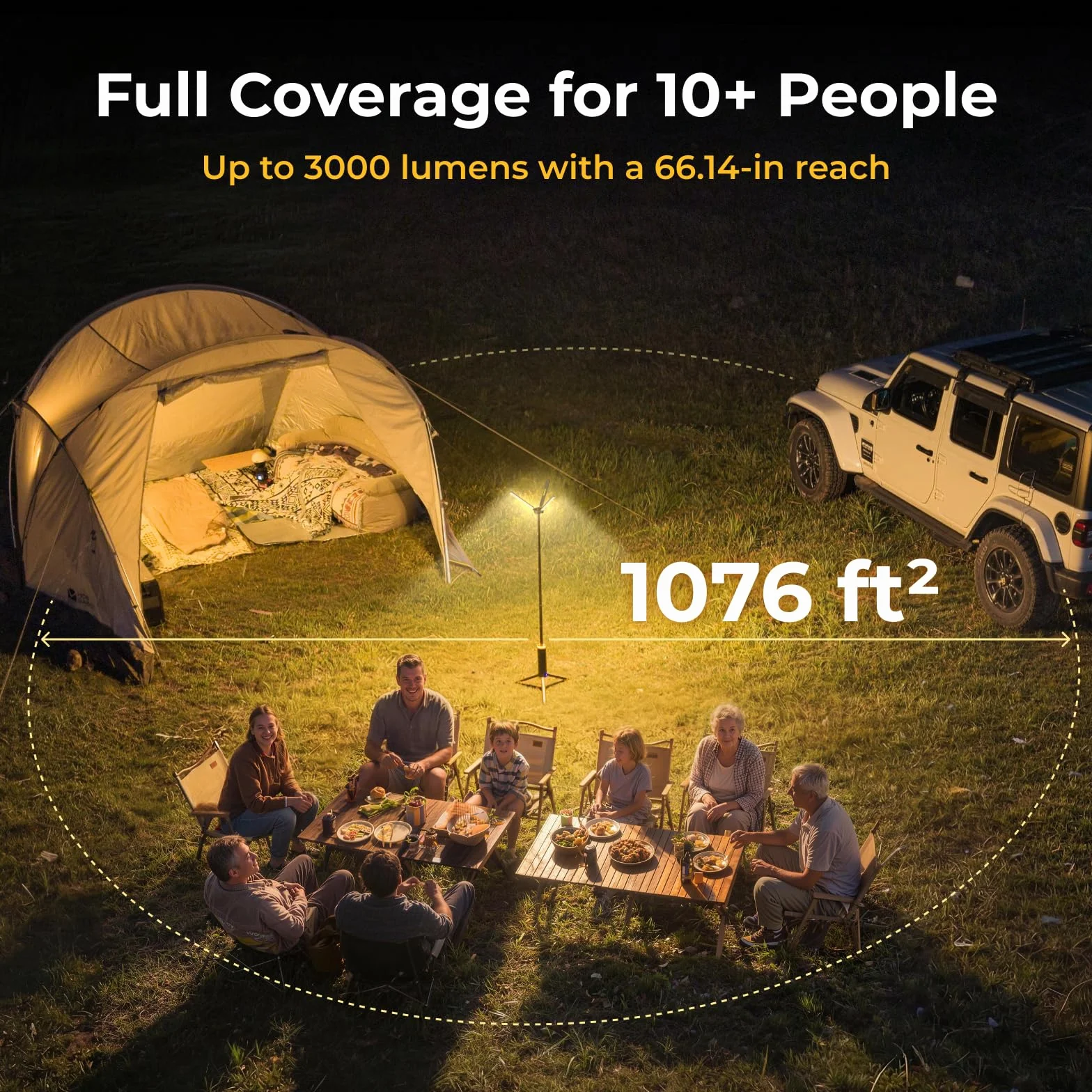 BougeRV Lampe de camping télescopique, 15600 mAh, rechargeable, lampe de camping portable, 1000 x 3 lumens, lampe de camping pour tente, urgence, extérieur, noir