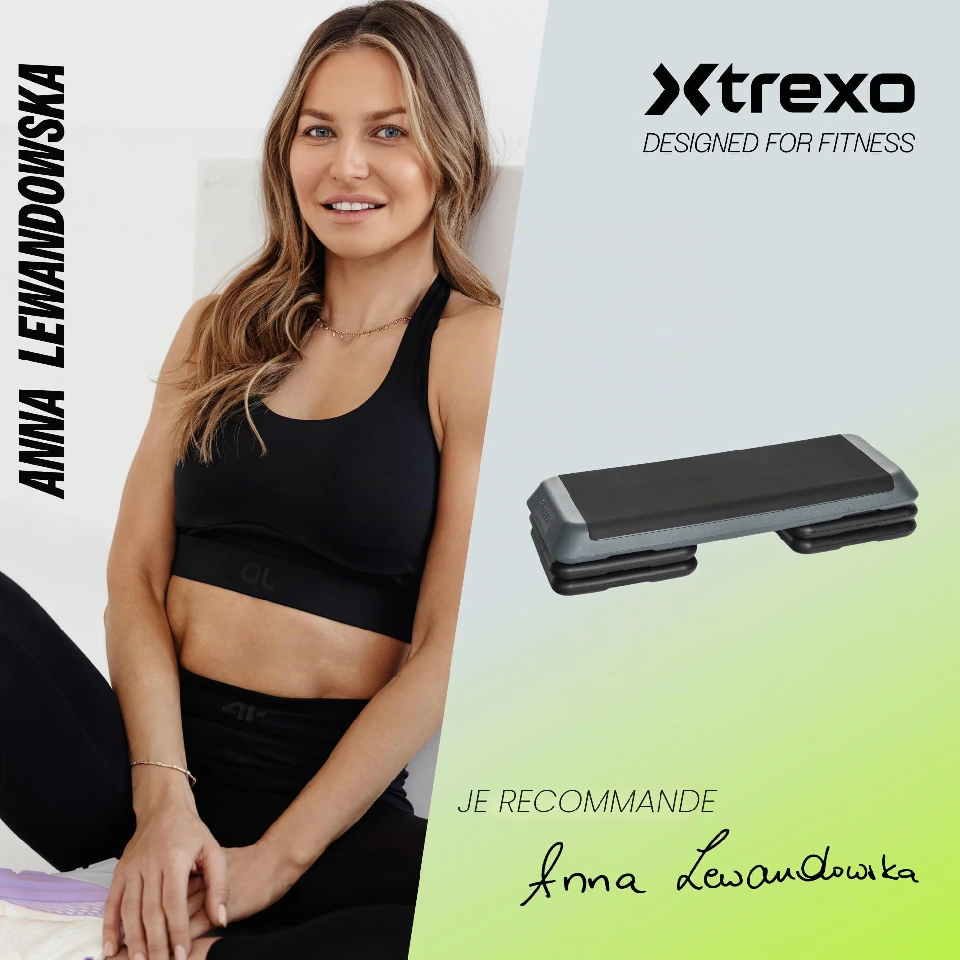 TREXO Step d'exercice aérobique pour cardio-training Hauteur réglable 10-15-20 cm 109 x 41 cm 250 kg VERT
