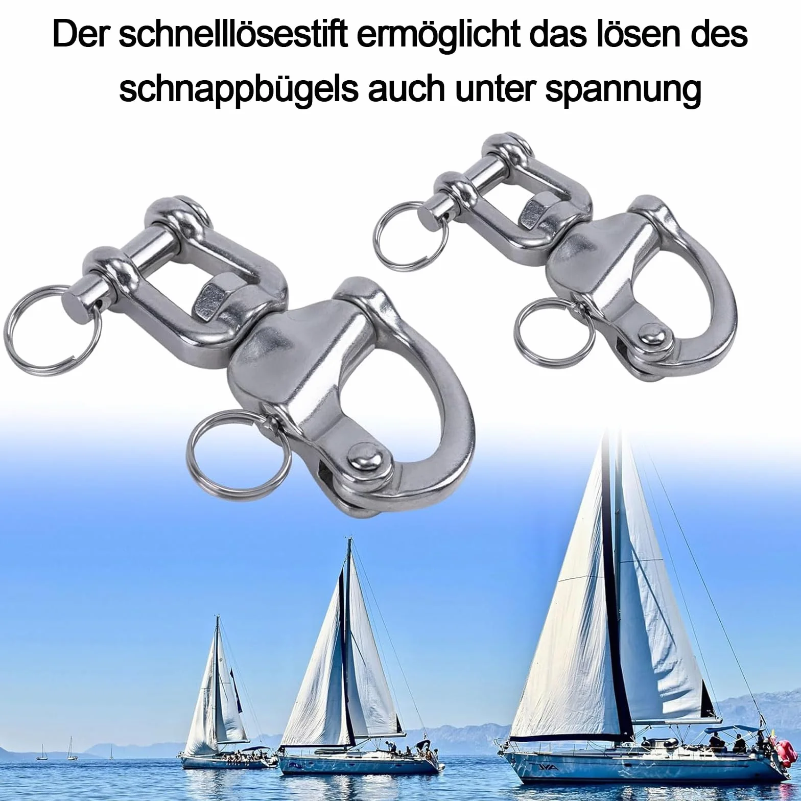 Manille en acier inoxydable,Pack de 2 crochets anti-panique à manille, mousqueton, manille émerillon, émerillon inox, pour drisse de spi de voilier 70 mm