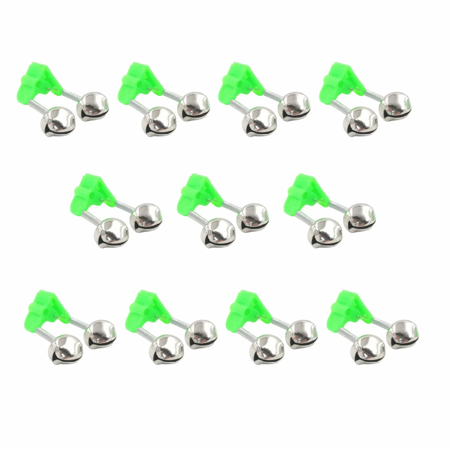 Clochette de Peche, 10 Pcs Alarme de Pêche, Cloche D'alarme de Pêche pour la Pêche en Mer Cannes à Pêche en Plein Air Accessoires de Pêche, Métal(Ton Vert et Argent)