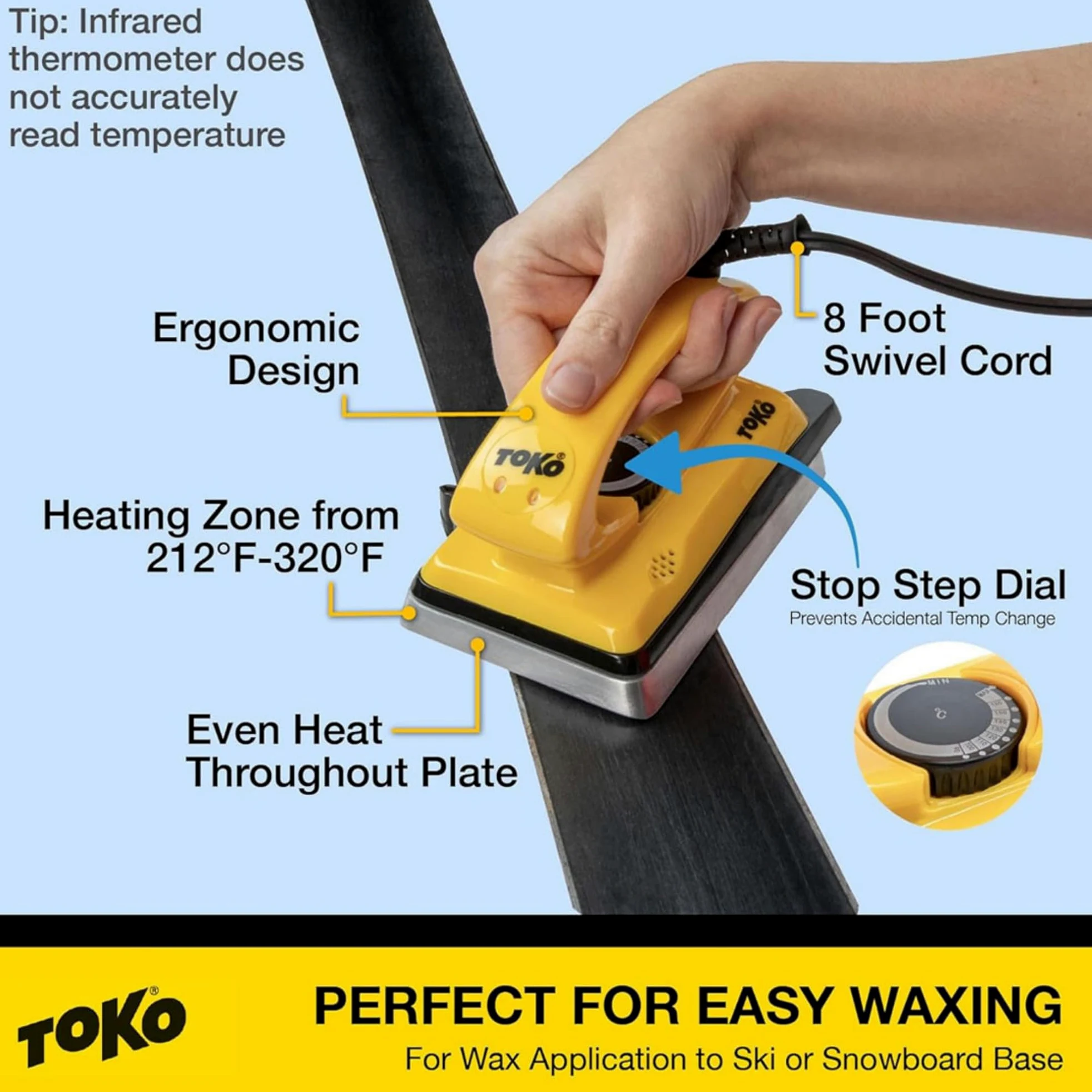 Toko T8 Hot Wax Iron - Ergonomic Ski and Snowboard Waxing Tool with Adjustable Temperature - 110V for use in the USA