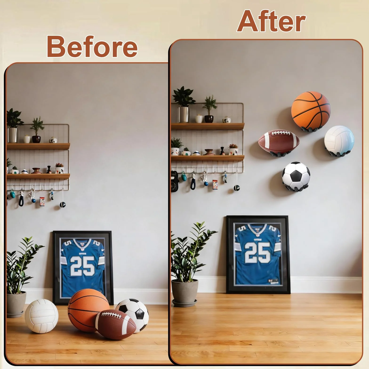 Porte Ballon Mural Noir, Support Ballon Basket Robust & Sicherer Halt, Idée Cadeau Créative pour Fans de Foot Volley Rugby
