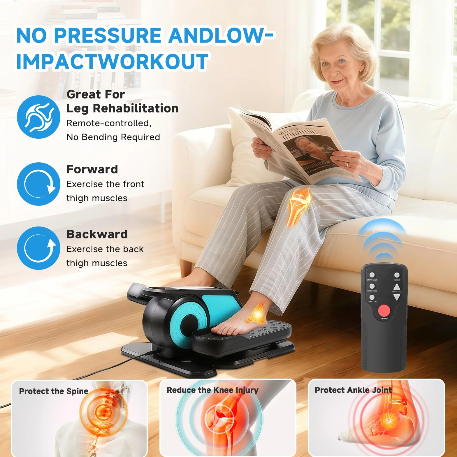 Appareil Elliptique de Bureau Électrique à Pédales avec Télécommande et Écran LCD pour Seniors