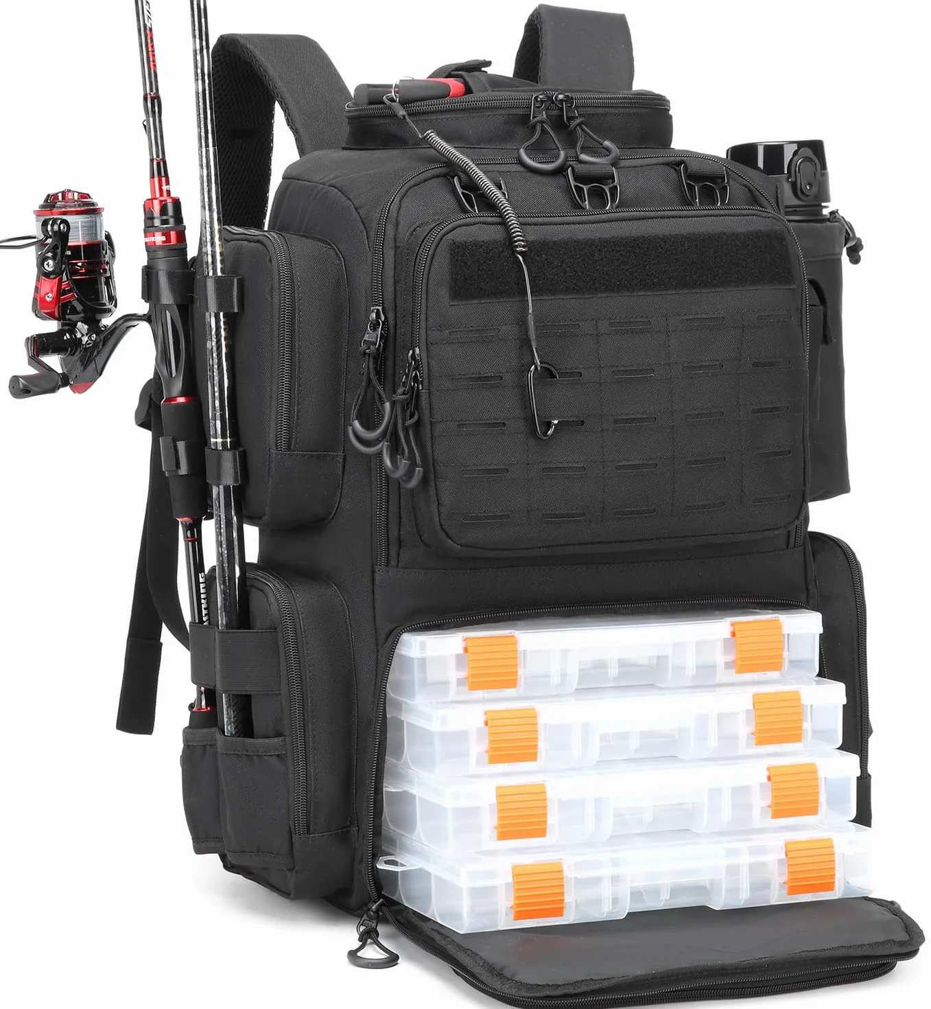 Sac à Dos de Pêche 50L avec Supports de Canne et Compartiment Réfrigéré Résistant à l'eau Noir