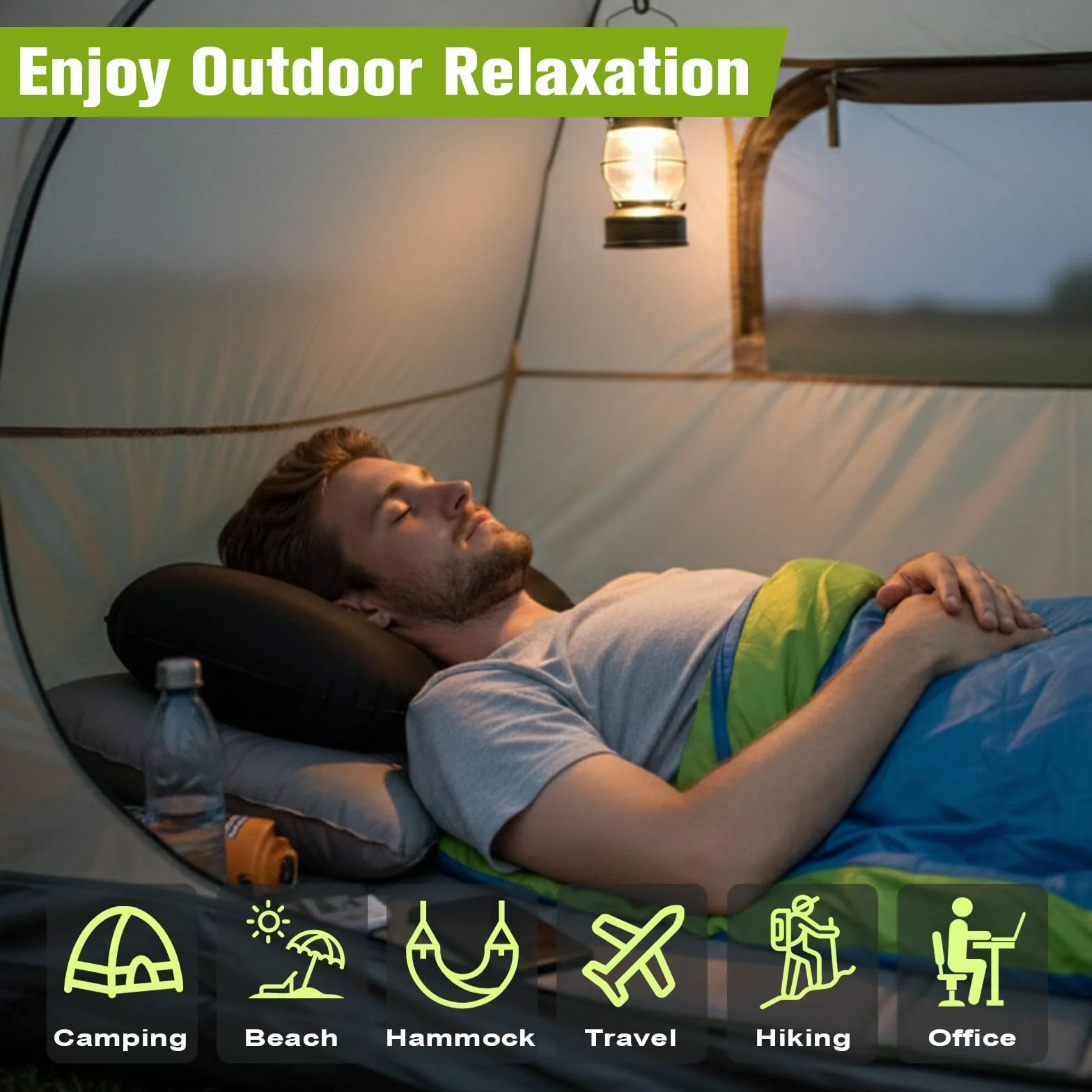 Oreiller Camping Gonflable Ultra-Compact Léger Voyage Support Ergonomique Noir