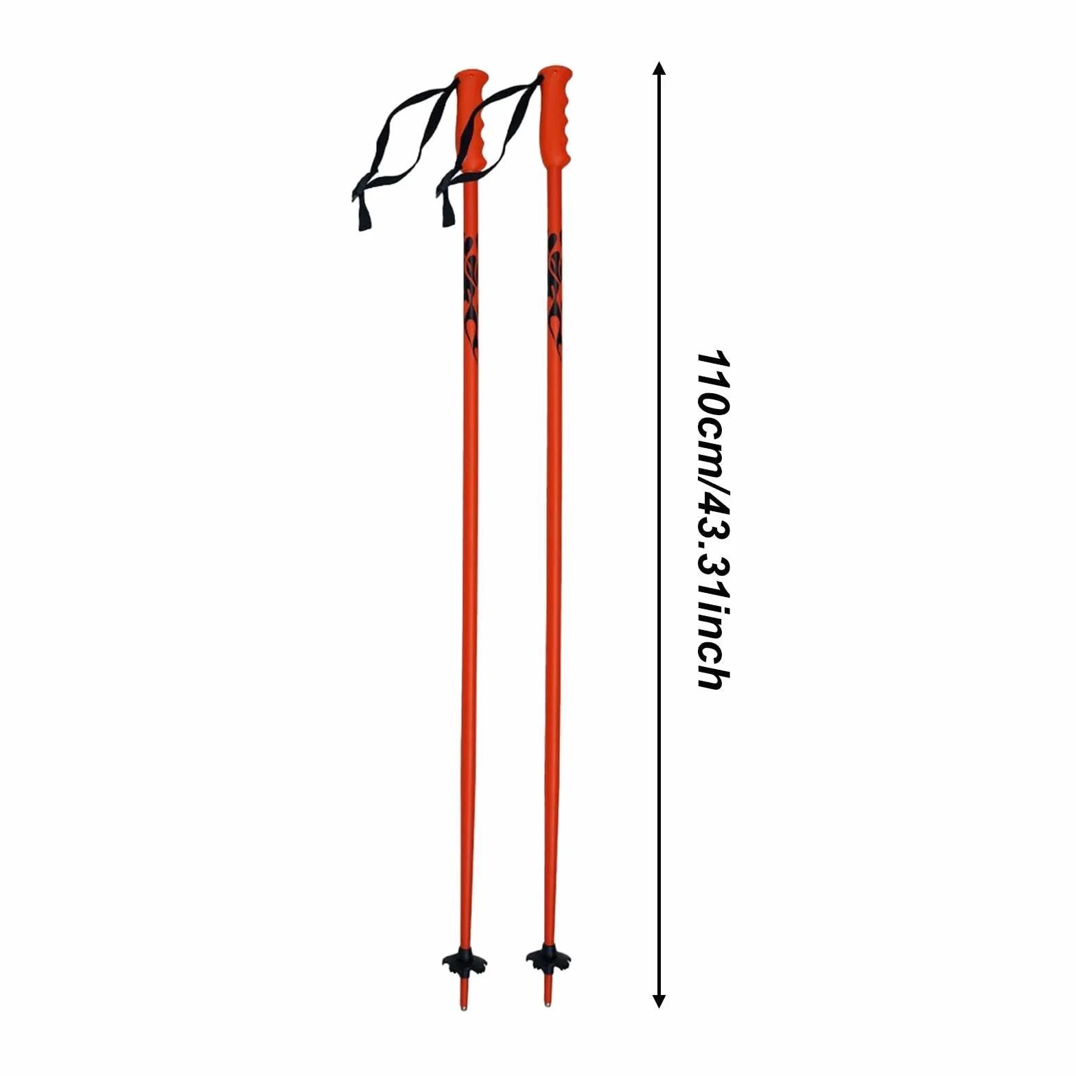 Bâtons de Ski Aluminium Monobloc Lot de 2, Équipement Ski Extérieur Polyvalent, Orange Fluorescent