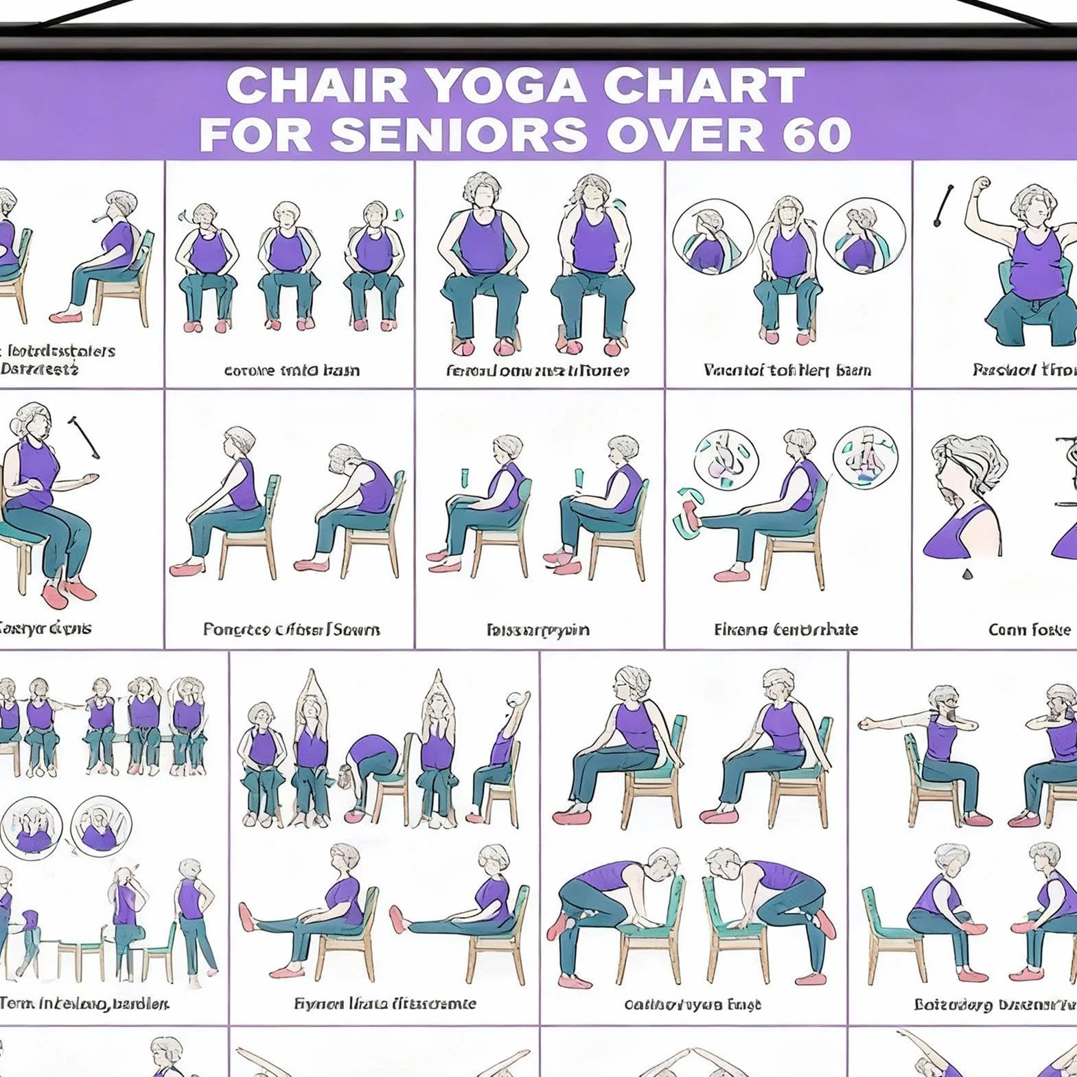Tableau d'entraînement sur chaise de yoga 40 x 60 cm guide d'exercices affiche pliable en tissu