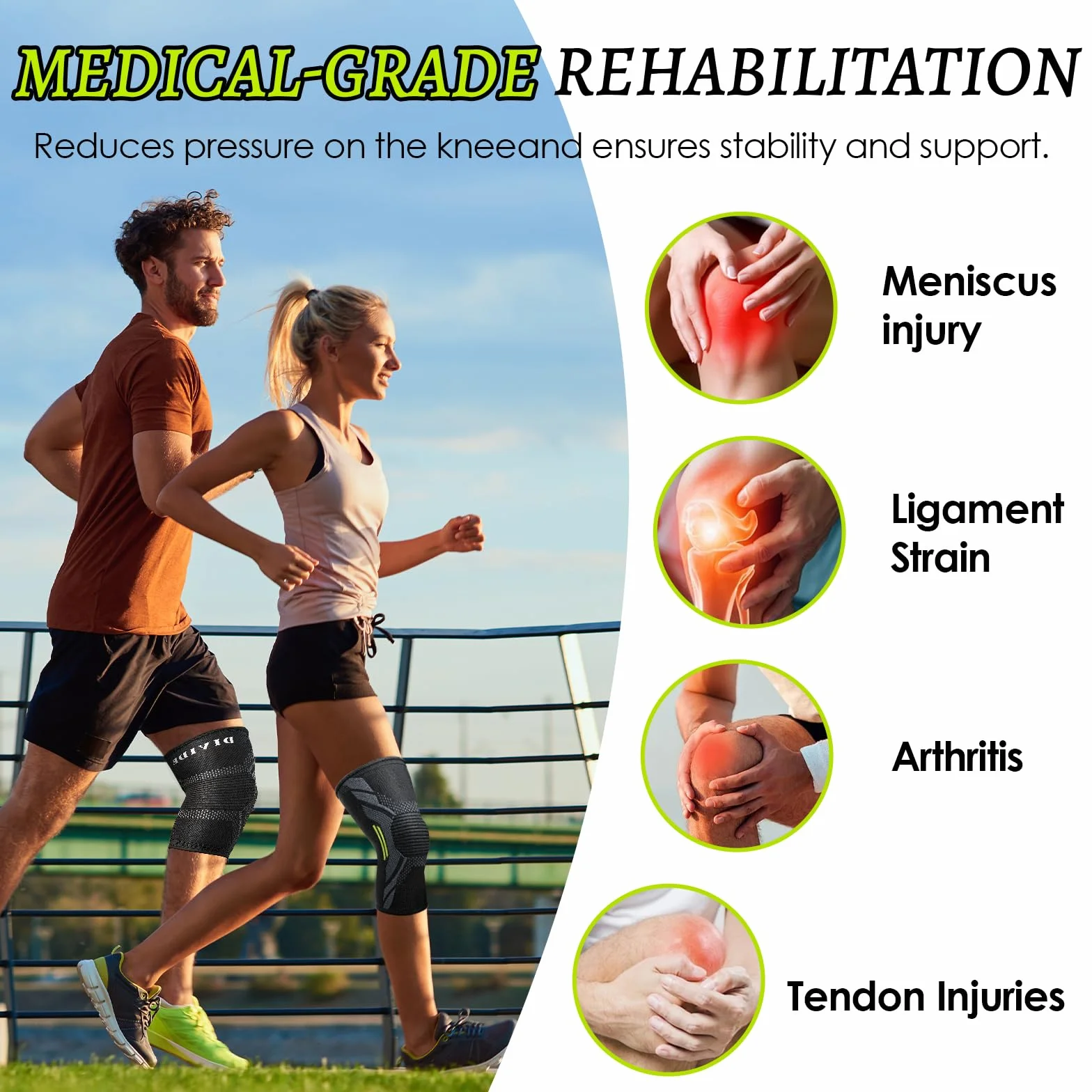 Genouillère Genou de Maintien avec Compression Élastique, Attelle Genou Sport pour Ménisque et Ligaments (XL)