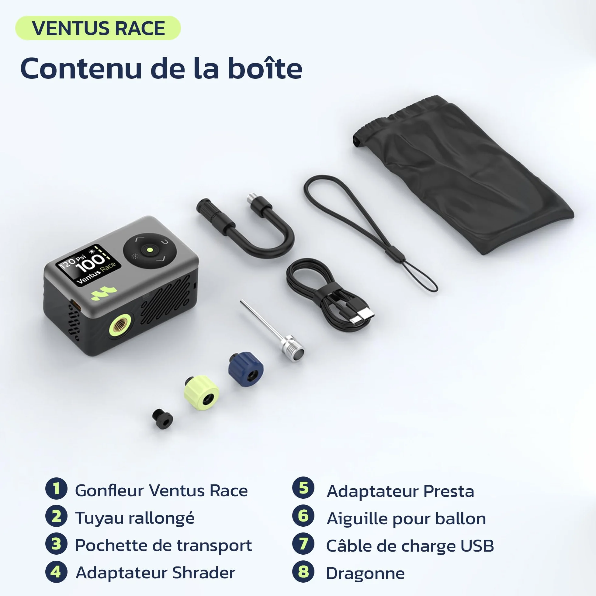 Woowind Pompe a Velo Electrique 120 PSI 8,3BAR Gonflage Rapide Mini Compresseur sans Fil