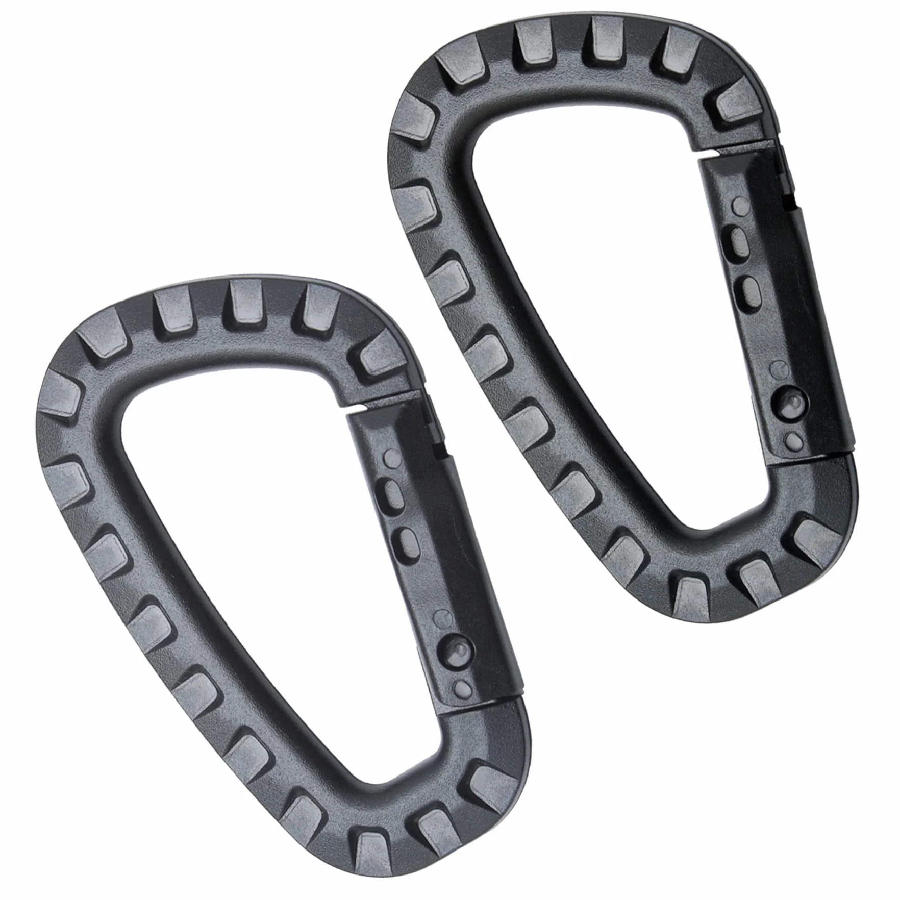 Mousqueton Tactique en Plastique Noir Lot de 2, Boucle Multifonction Sac à Dos Camping Randonnée
