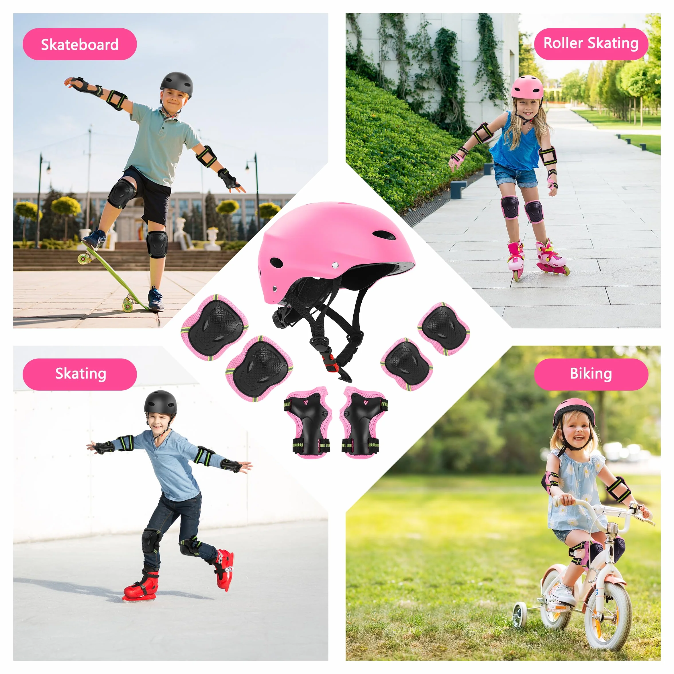 Casque Enfant Ajustable Genouillère Coudière Protège-Poignets Roller Skateboard Vélo 3-14 Ans 7pcs