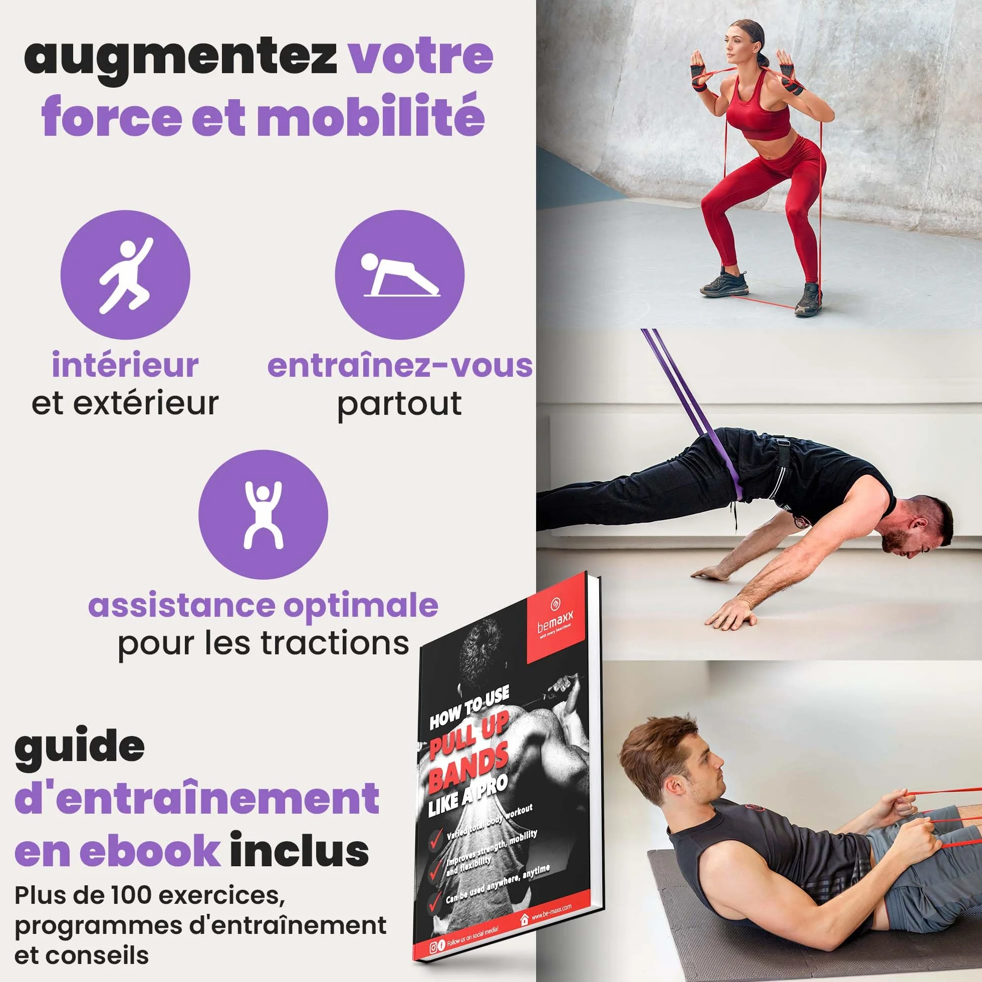 Elastique Musculation Traction Fitness + Guide Exercices, Assist Barre Fixe, Pull Up Bar Dip Bandes de Résistance | Gym Equipment: Muscu Tubes Bands Heavy Calisthenics Gymnastique Sport