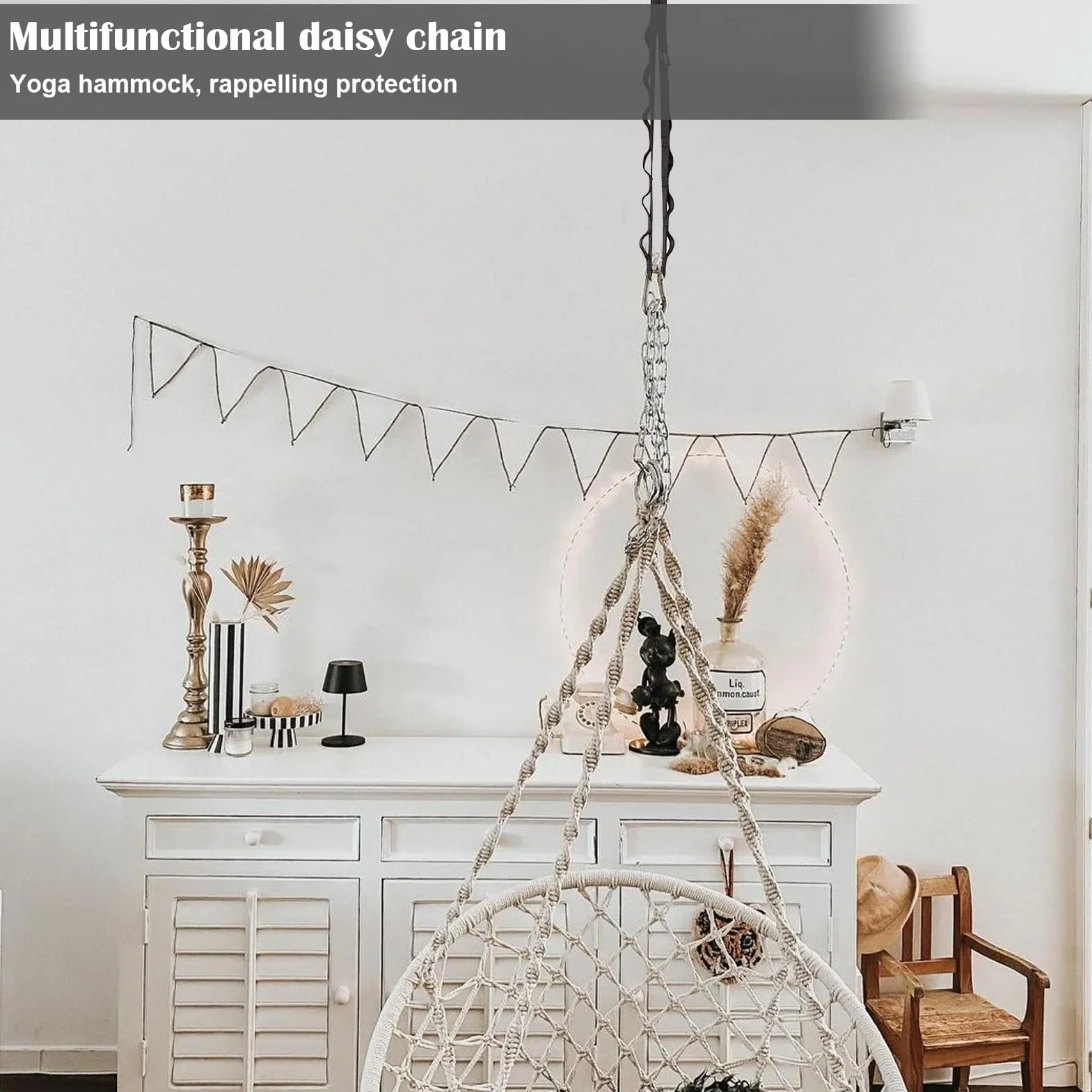 Chaîne de sécurité Daisy Chain 120 cm pour escalade, yoga aérien et salle de sport - Noir