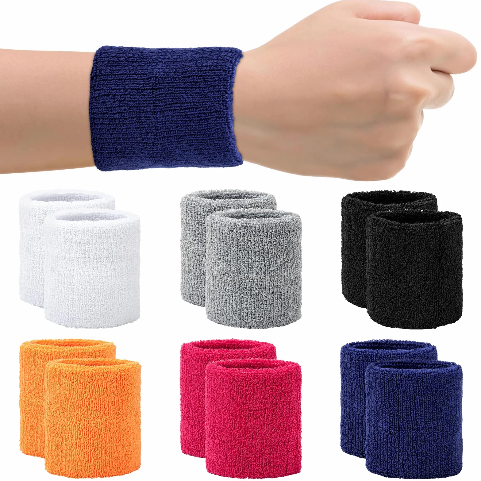 Bandeau Poignet Sport 12 Pièces Poignet Eponge Absorbant La Transpiration Hommes Femmes Bracelets Tennis Coton Football Tennis