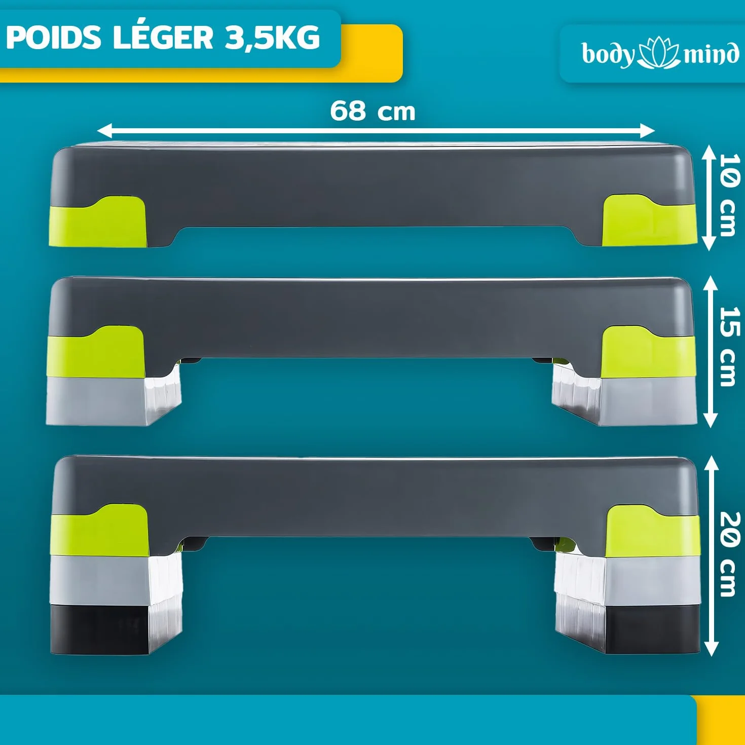 Body & Mind Stepboard aérobic Deluxe 2-étapes Stepper Step-Bench avec tapis antidérapant
