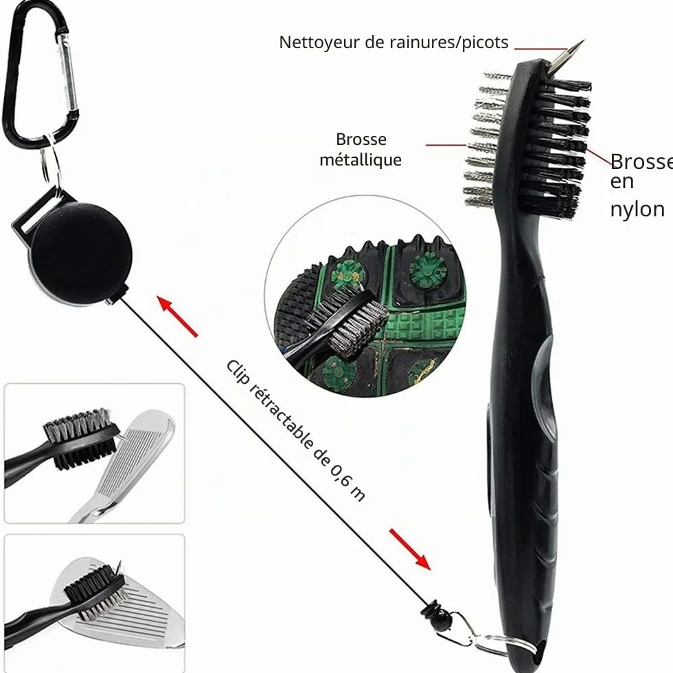 Kit de Nettoyage pour Club de Golf - Brosse de Nettoyage Pliable en Microfibre - Outil de réparation de Golf avec marqueur de Balle - Kit de Nettoyage Pratique pour golfeurs