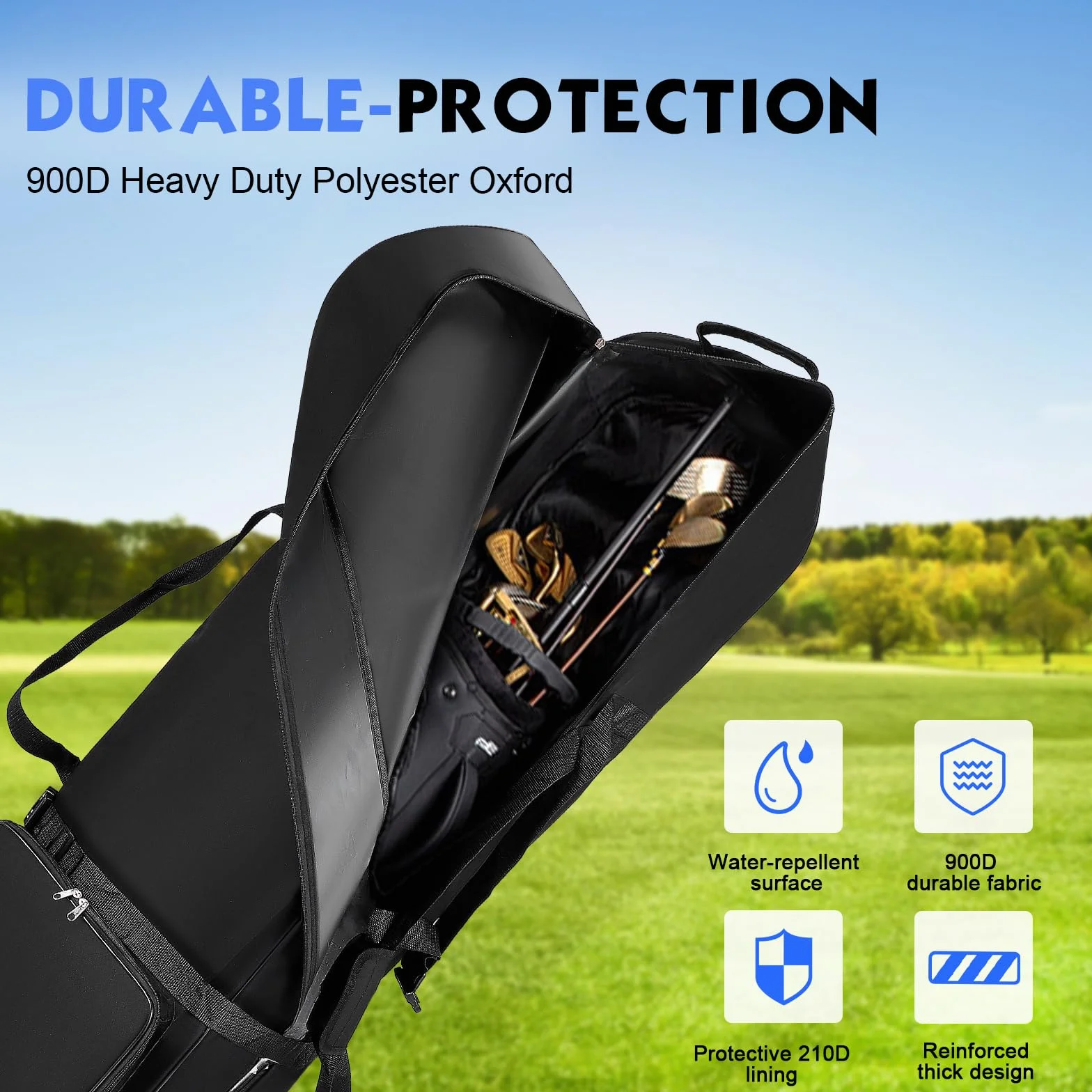 Sac de Voyage Golf avec Roues 128x38x23cm Oxford 900D Pliable Résistant à l'Eau Noir