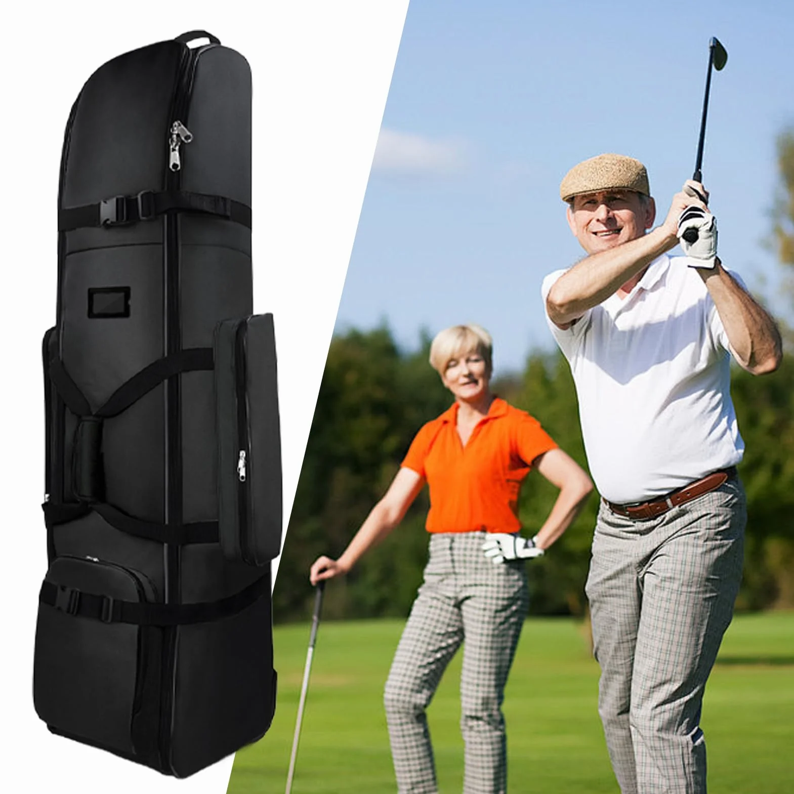 Sacs De Voyage De Golf à roulettes 33x35x135cm Housse D'aviation Pliable