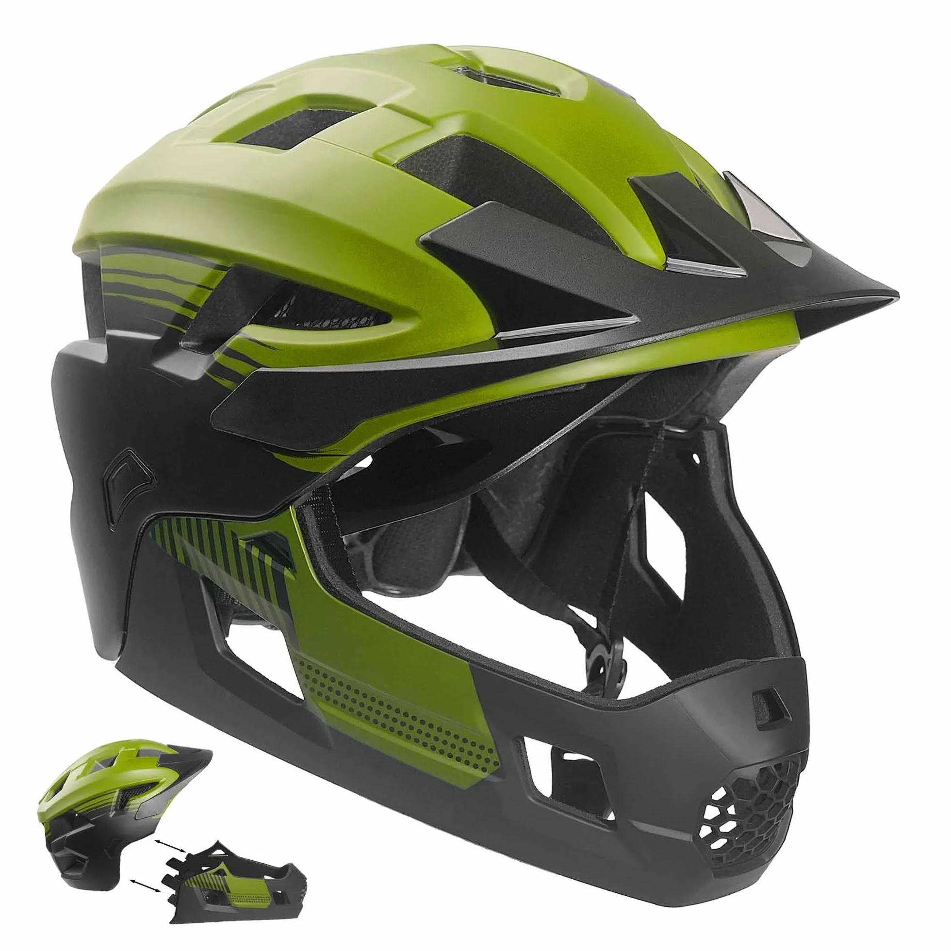 Crazy Safety Casque Vélo Intégral Vert 2-en-1 pour BMX VTT Patinage Taille M 54-57 cm