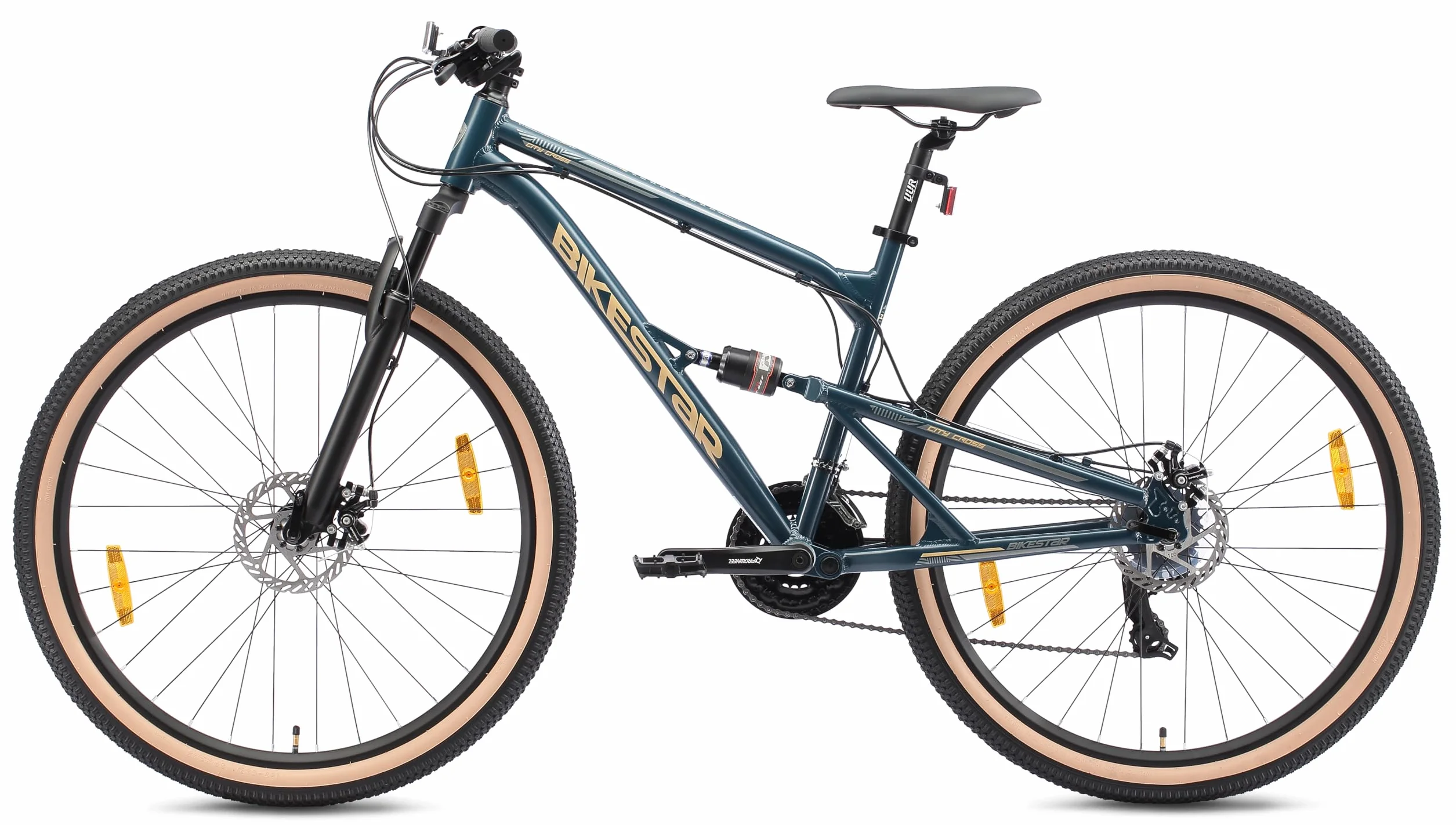 BIKESTAR VTT Aluminium Frein à Disque 21 Vitesses Shimano 26 27.5 29 Pouces Mountainbike Tout Suspension Integral Cadre 16 16.5 17.5 Pouces