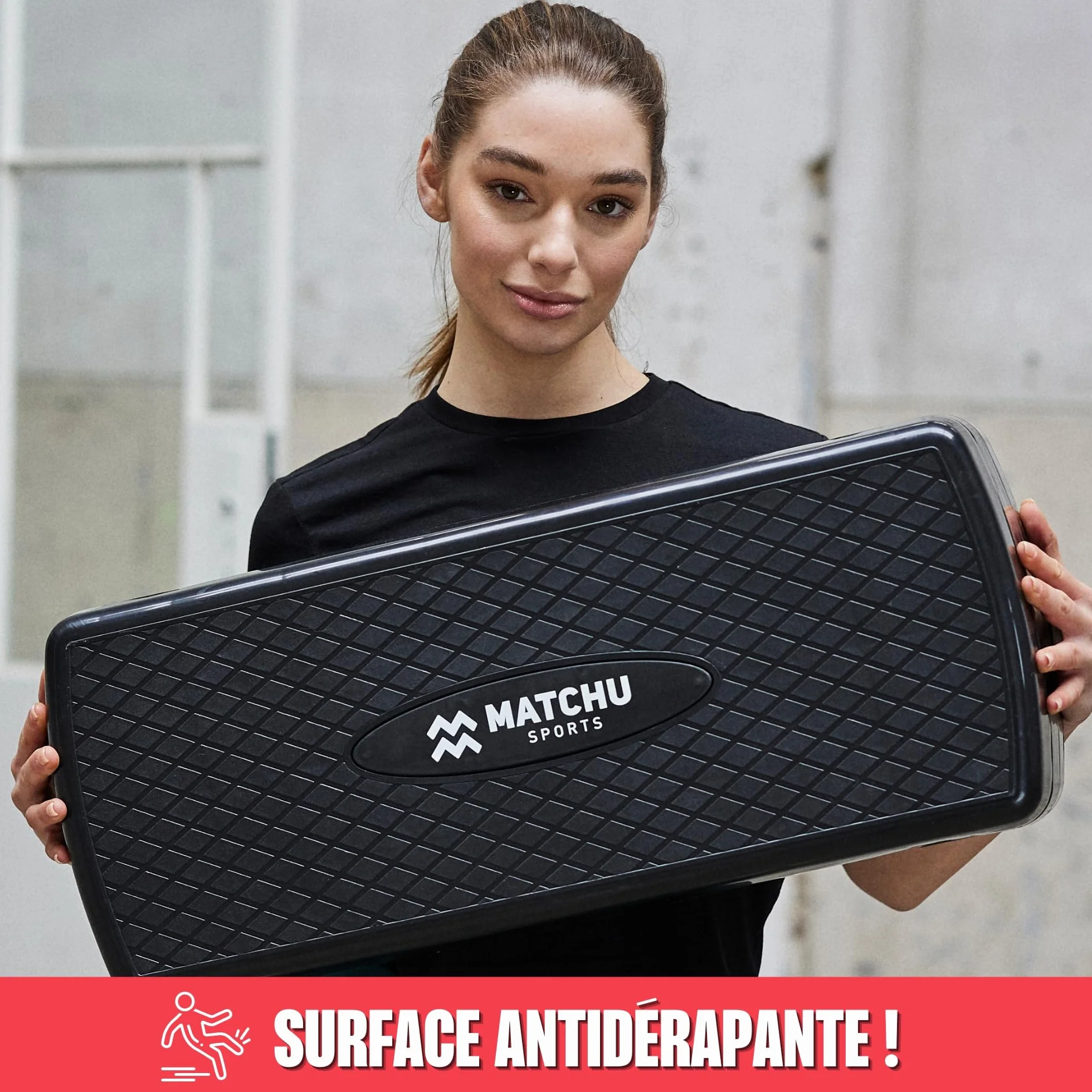 MATCHU Step Fitness Réglable 9-14 CM 200 KG Antidérapant Plastique Noir