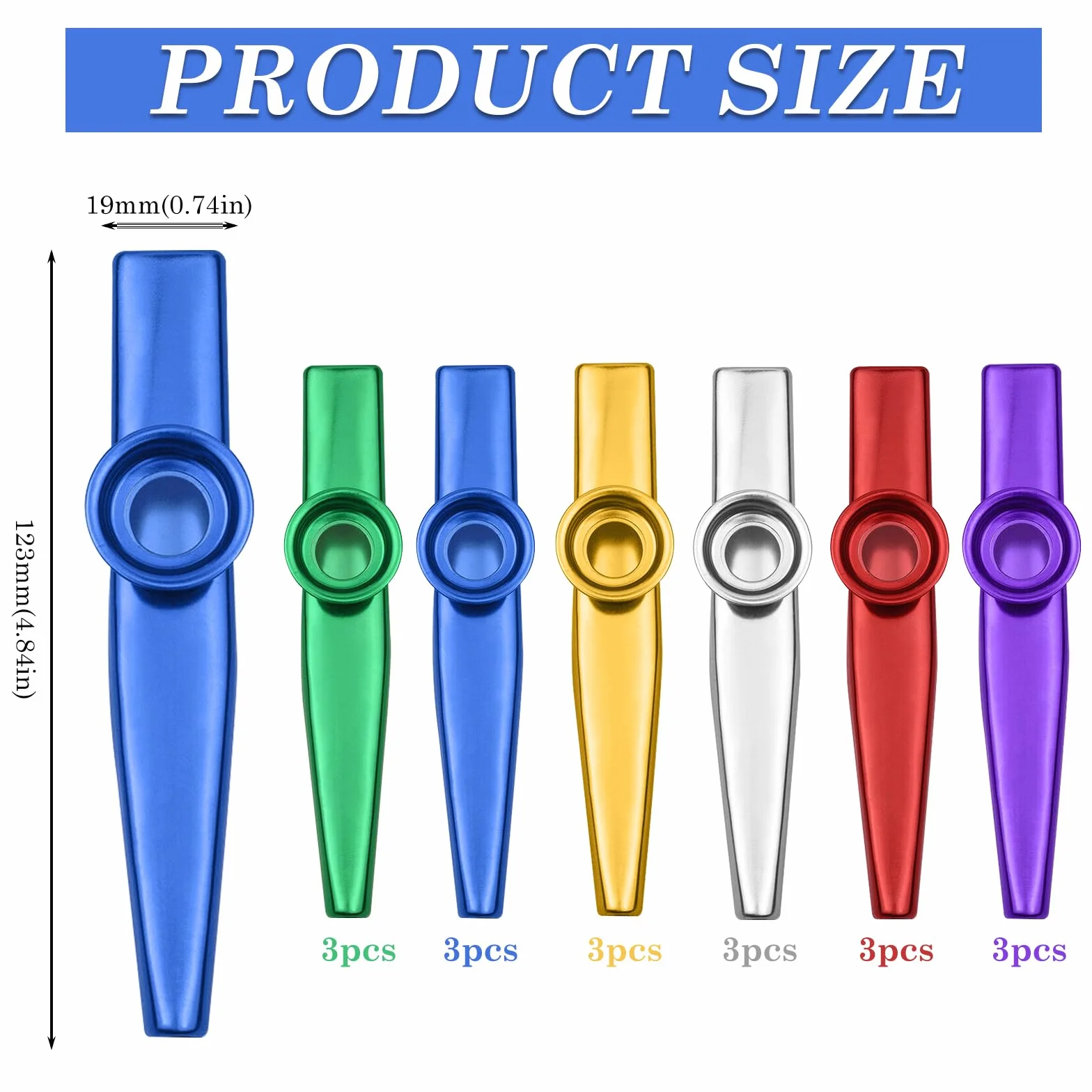 Ensemble de 18 Kazoos en plastique, Instrument de musique, Multicolore (Or, Argent, Vert, Rouge, Bleu)