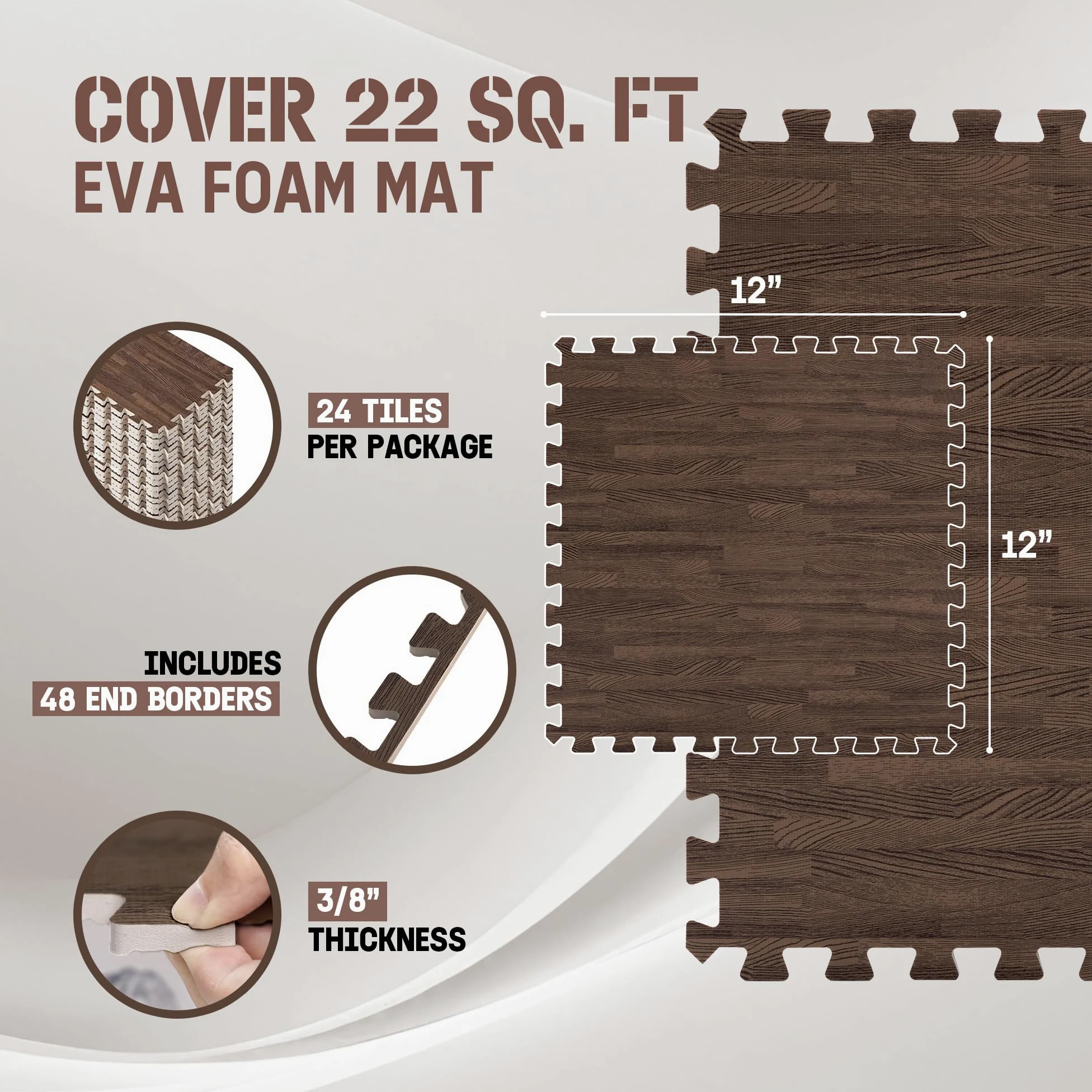 Yes4All Tapis de sol en mousse imitation bois – 1,1 m², 2,2 m², 3,3 m² – Dalles en mousse EVA emboîtables avec bordures, pour protéger le sol et créer un espace d'entraînement à domicile