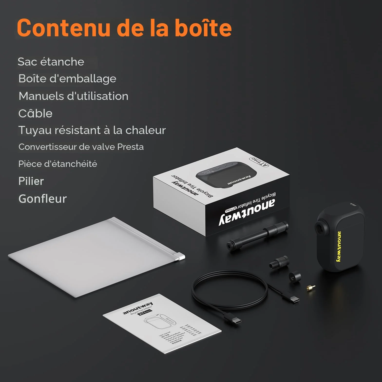 Mini Pompe à vélo électrique avec manomètre numérique AT1 Pro, arrêt automatique pour VTT et vélo de route