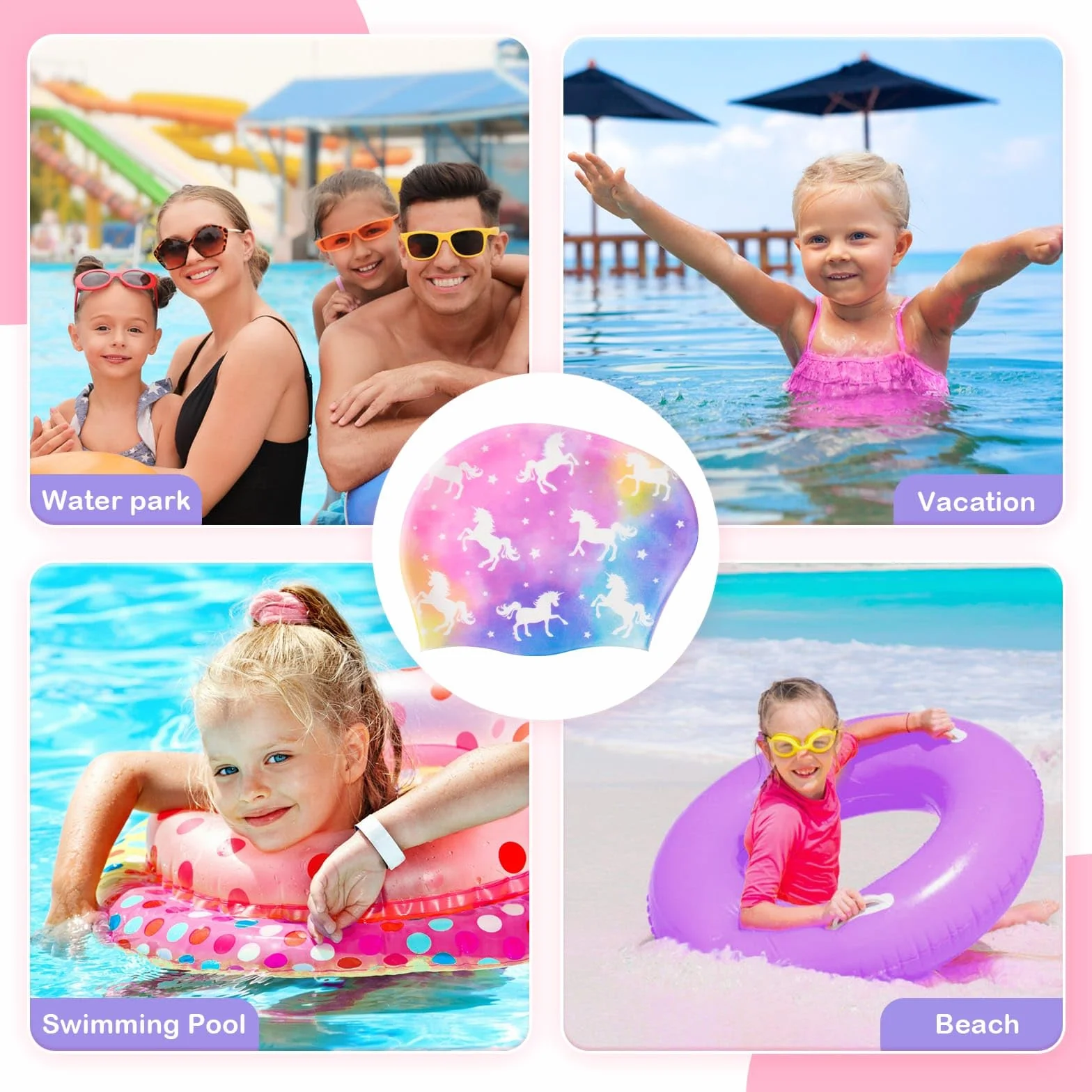 Bonnets de Bain en Silicone Imperméables pour Enfants Lot de 2