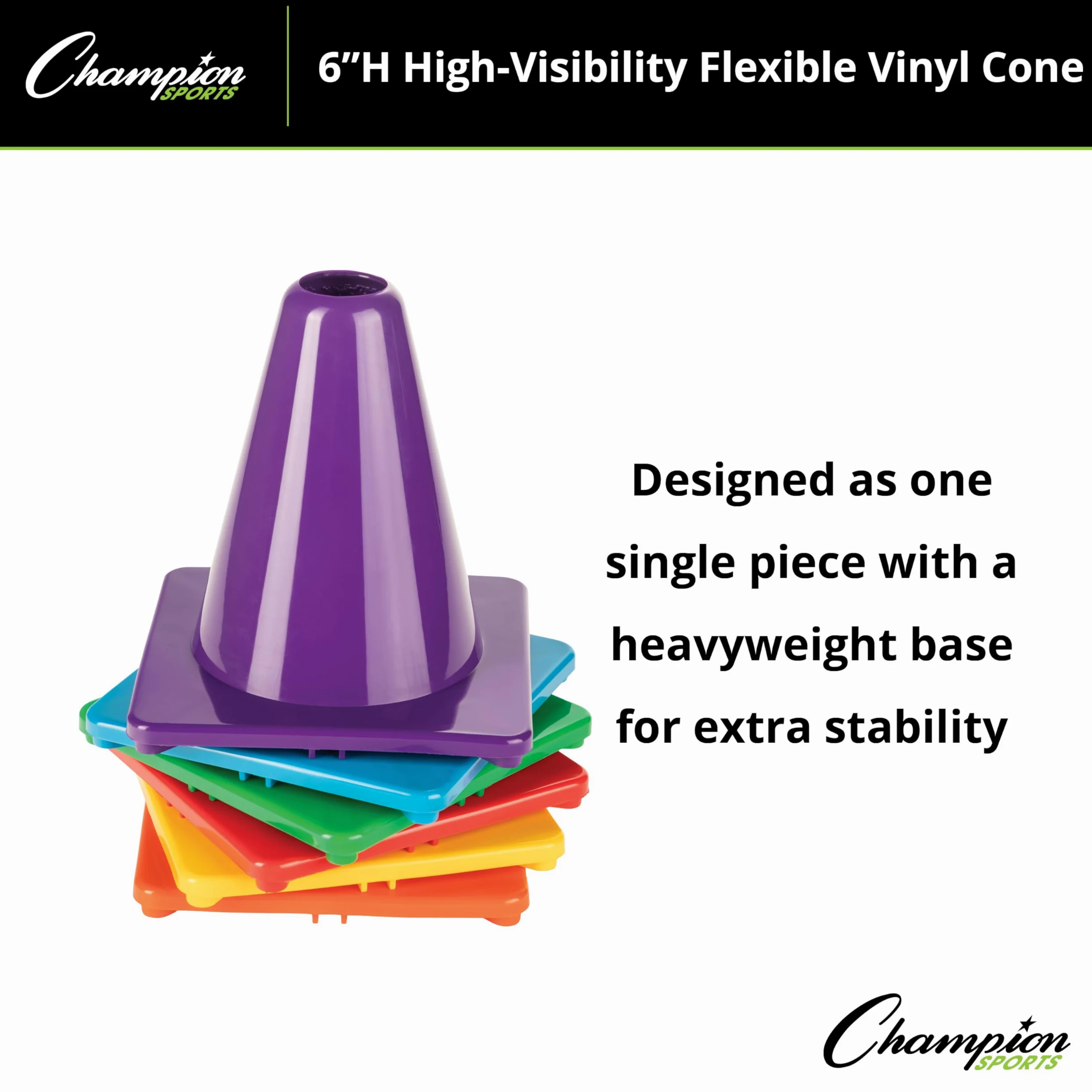 Champion Sports Cônes en Vinyle Flexible Haute visibilité – Ensembles de cônes Simples et Assortis en Plusieurs hauteurs et Couleurs