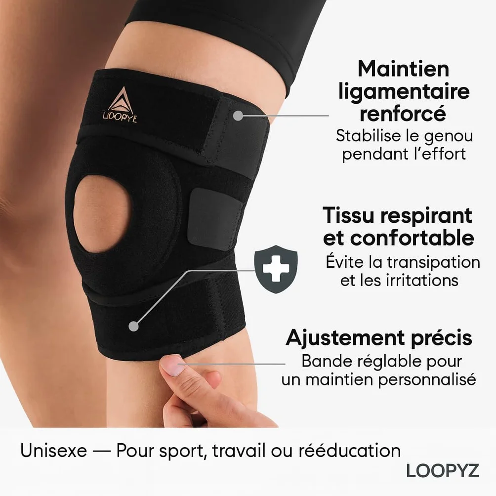 LOOPYZ Genouillère Sport Rotulienne Ligamentaire Attelle Maintien Genou Running Basket Fitness Crossfit Rééducation Arthrose Stabilisateur Articulations Compression Ajustable