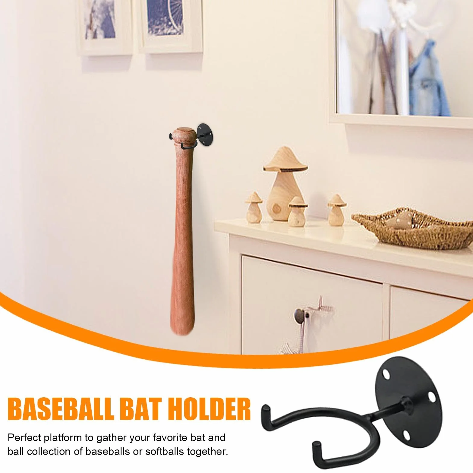 Support mural solide pour bat de baseball en métal, gain de place et multifonction pour balles de golf et batteurs