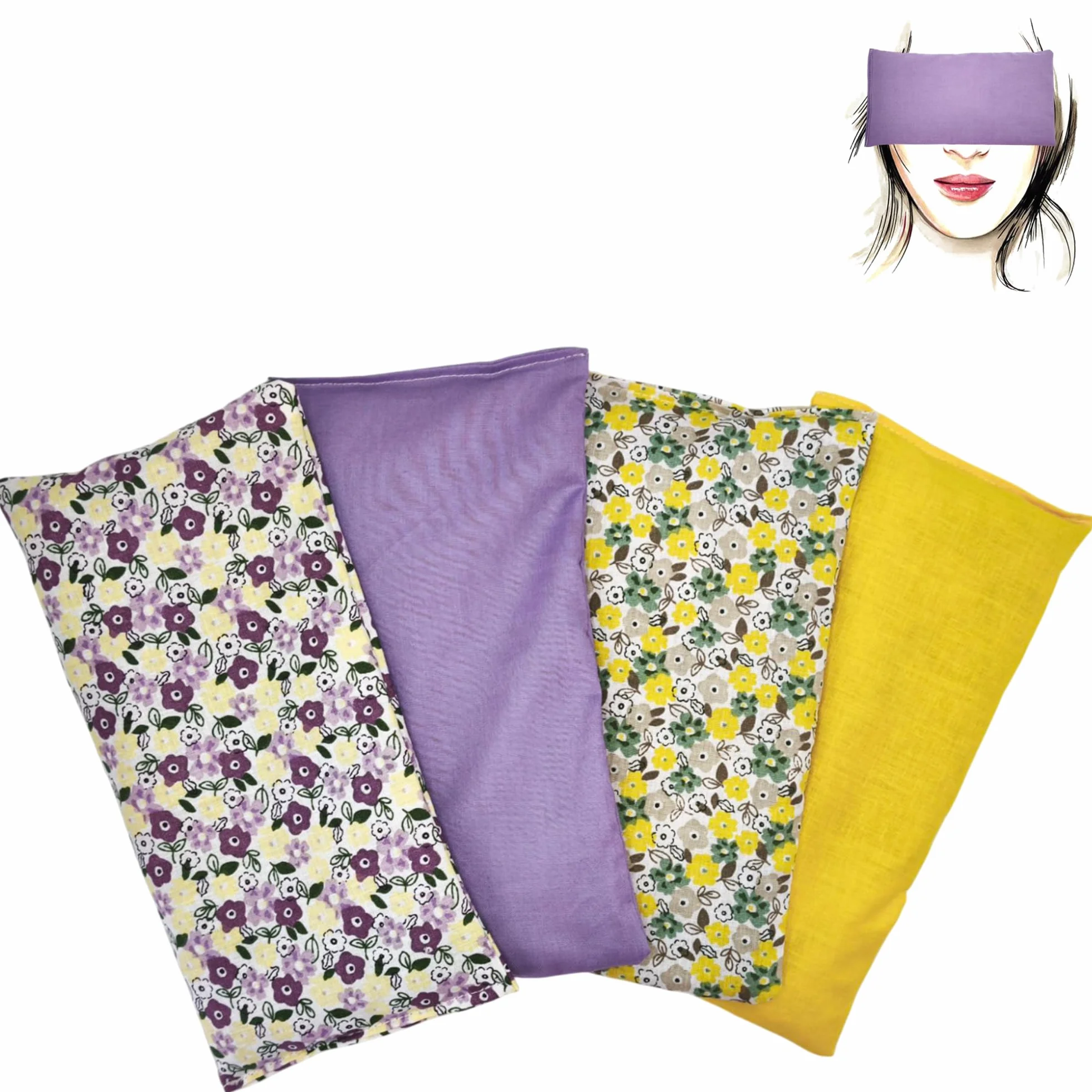 Pack 4 Coussins de Yoga pour les Yeux Graines de Lavande et de Riz 21x11cm