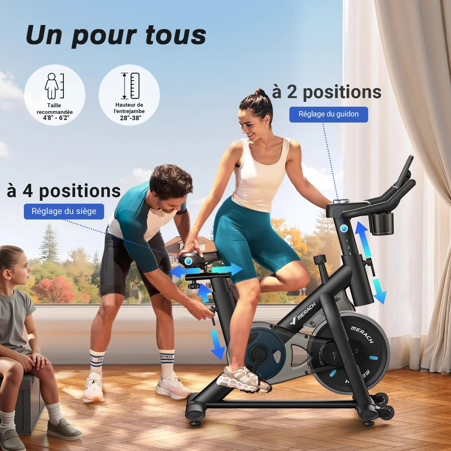 MERACH Vélo d'Appartement Fitness Intérieur Silencieux Résistance Réglable Écran LCD Capacité 136KG