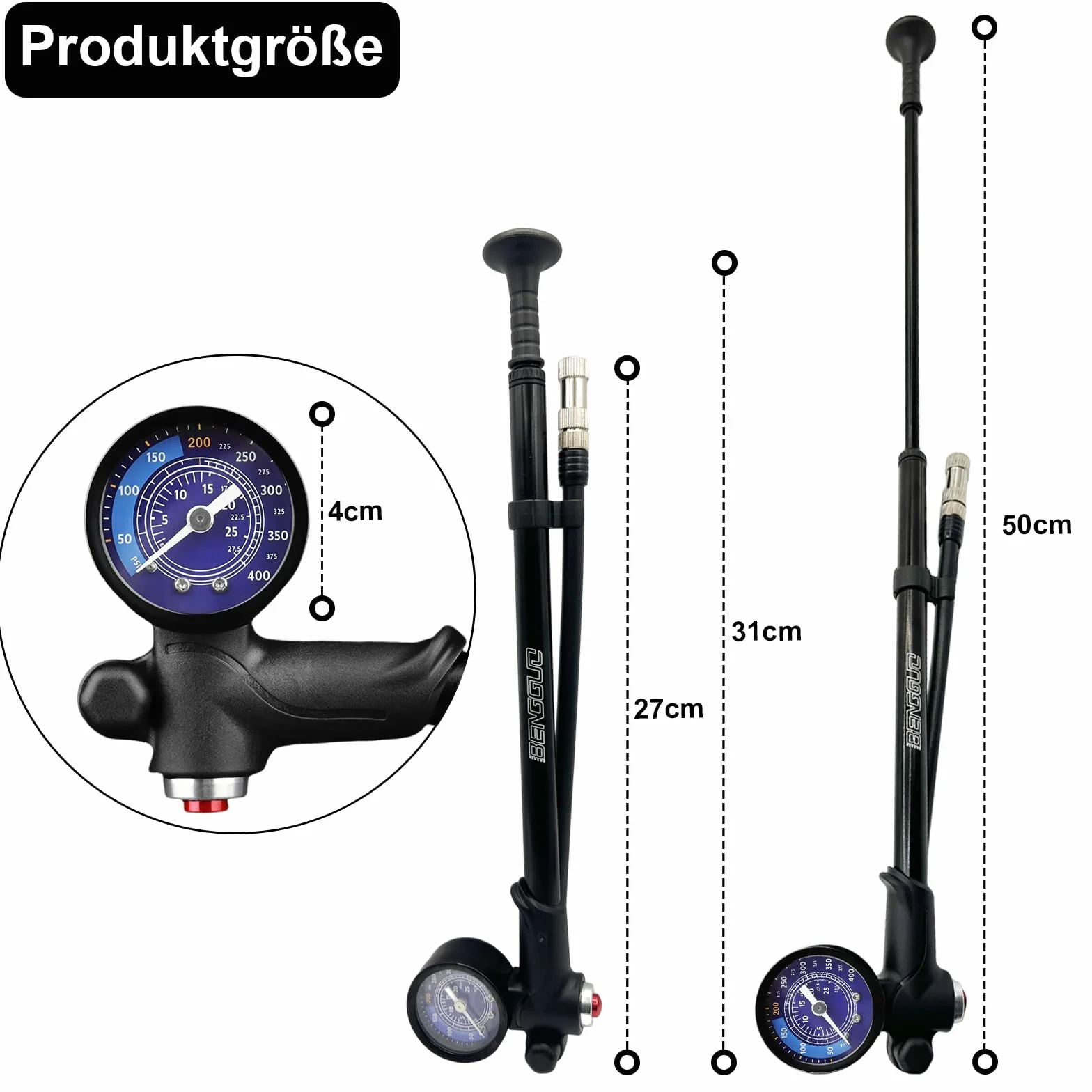 Pompe à amortisseur de vélo haute pression 400 PSI 3 en 1 avec manomètre