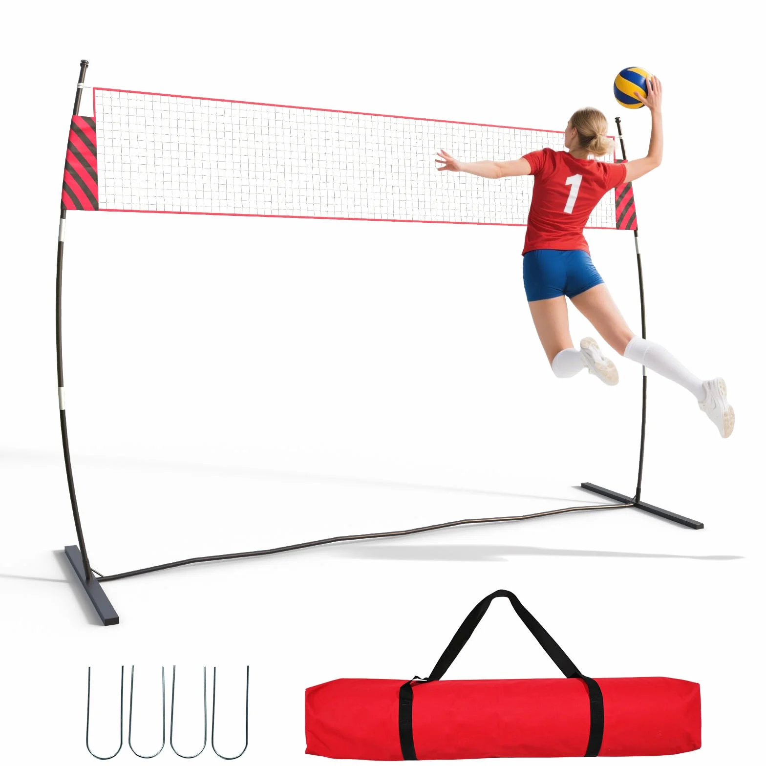 Filet de Volley-Ball 365 x 243 x 80 cm, Autoportant Intérieur Extérieur, Ensemble Complet