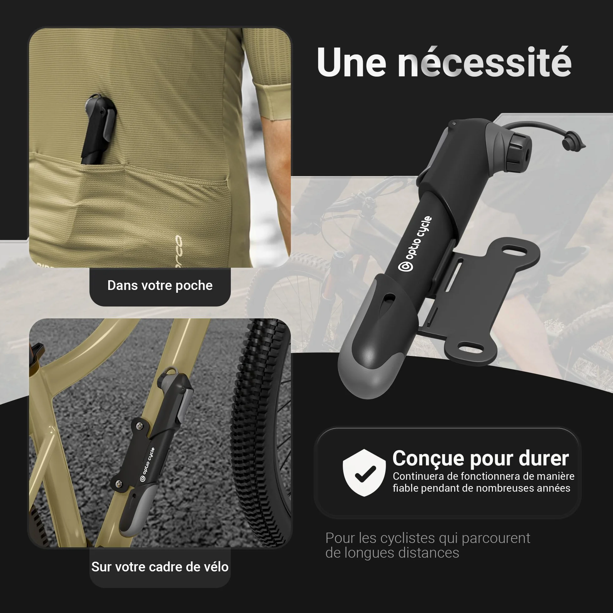 Pompe Velo 120 PSI 8,3 Bar Portable Compacte Manuelle pour Presta et Schrader